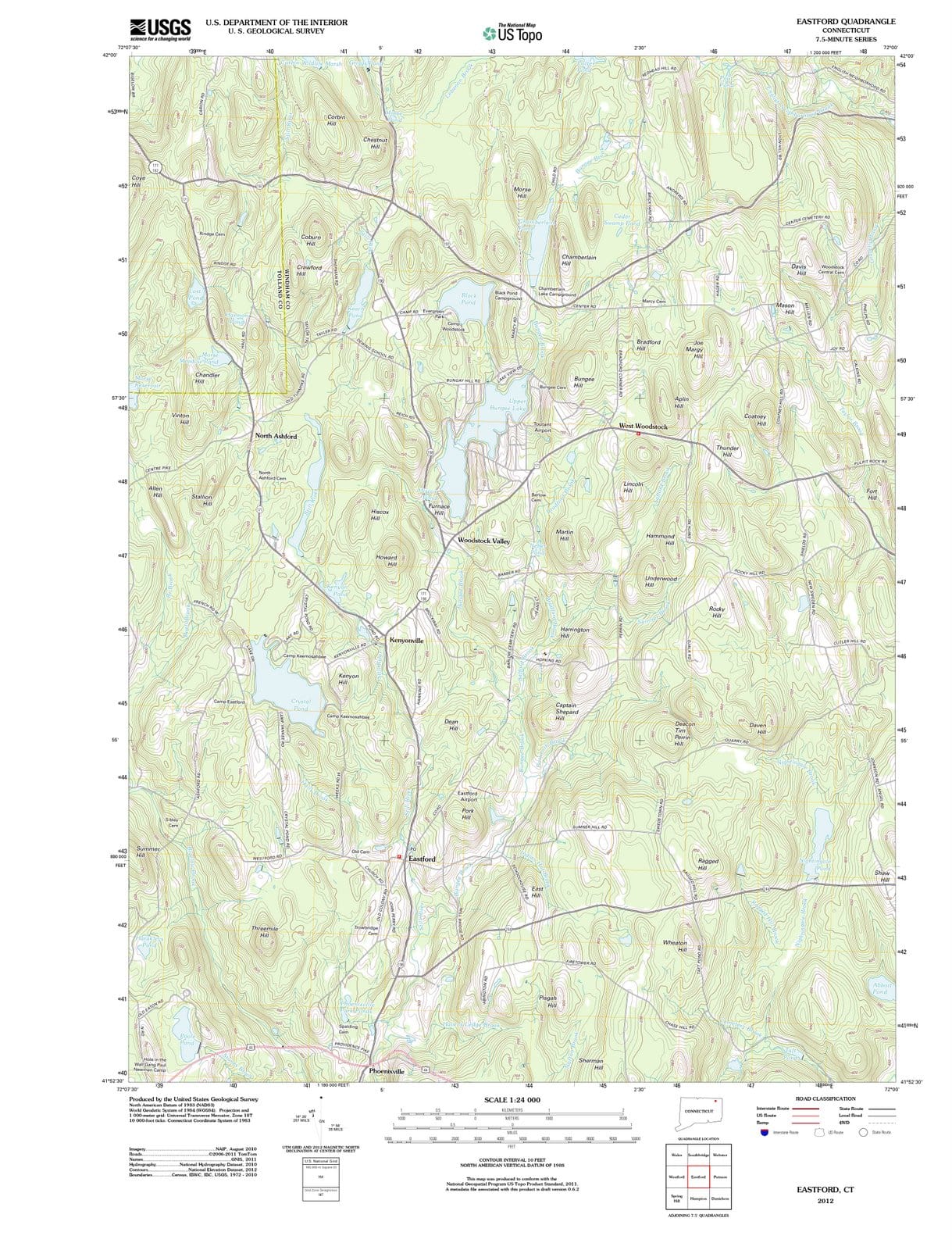 2012 Eastford, CT - Connecticut - USGS Topographic Map