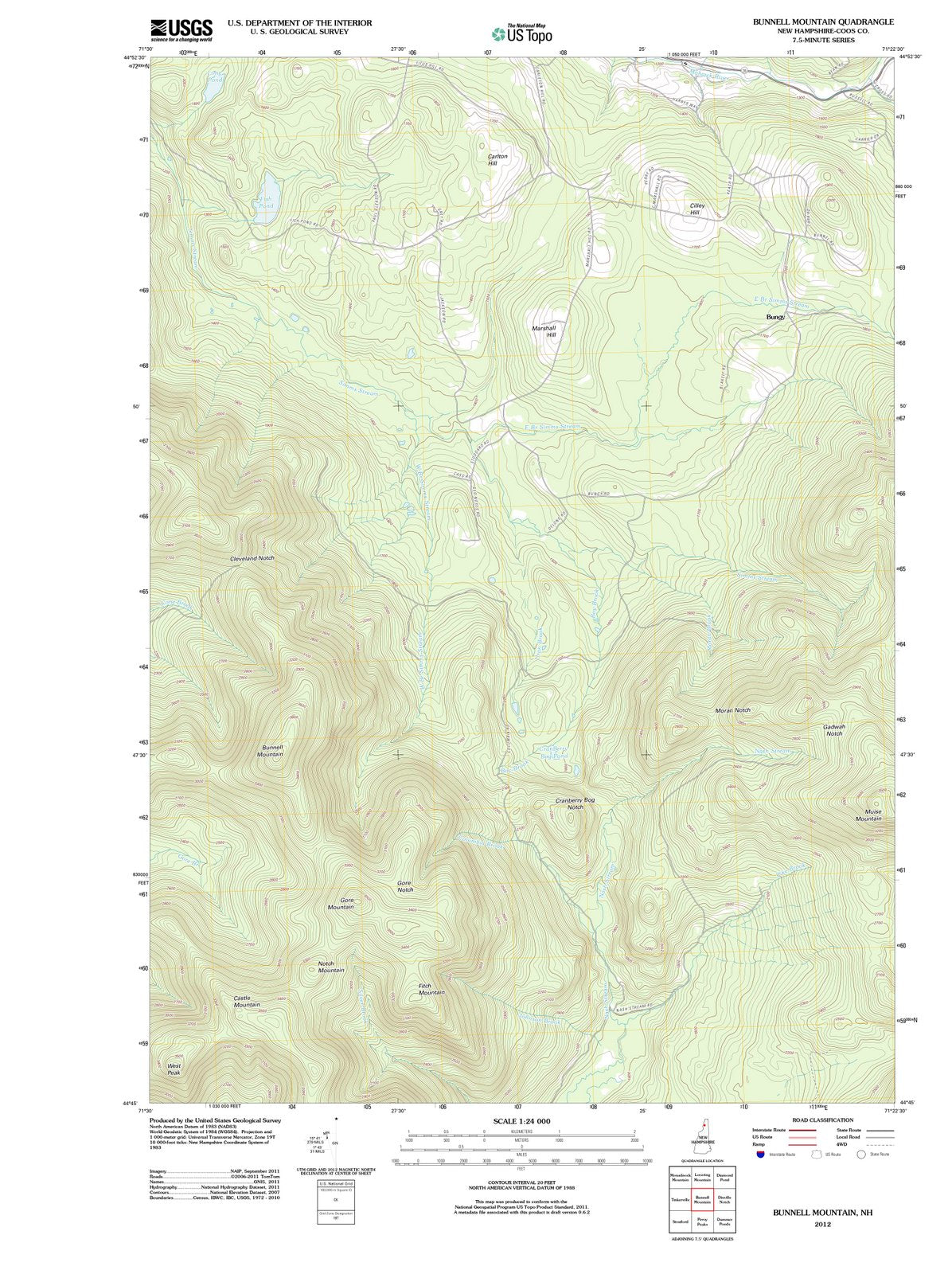 2012 Bunnell Mountain, NH - New Hampshire - USGS Topographic Map