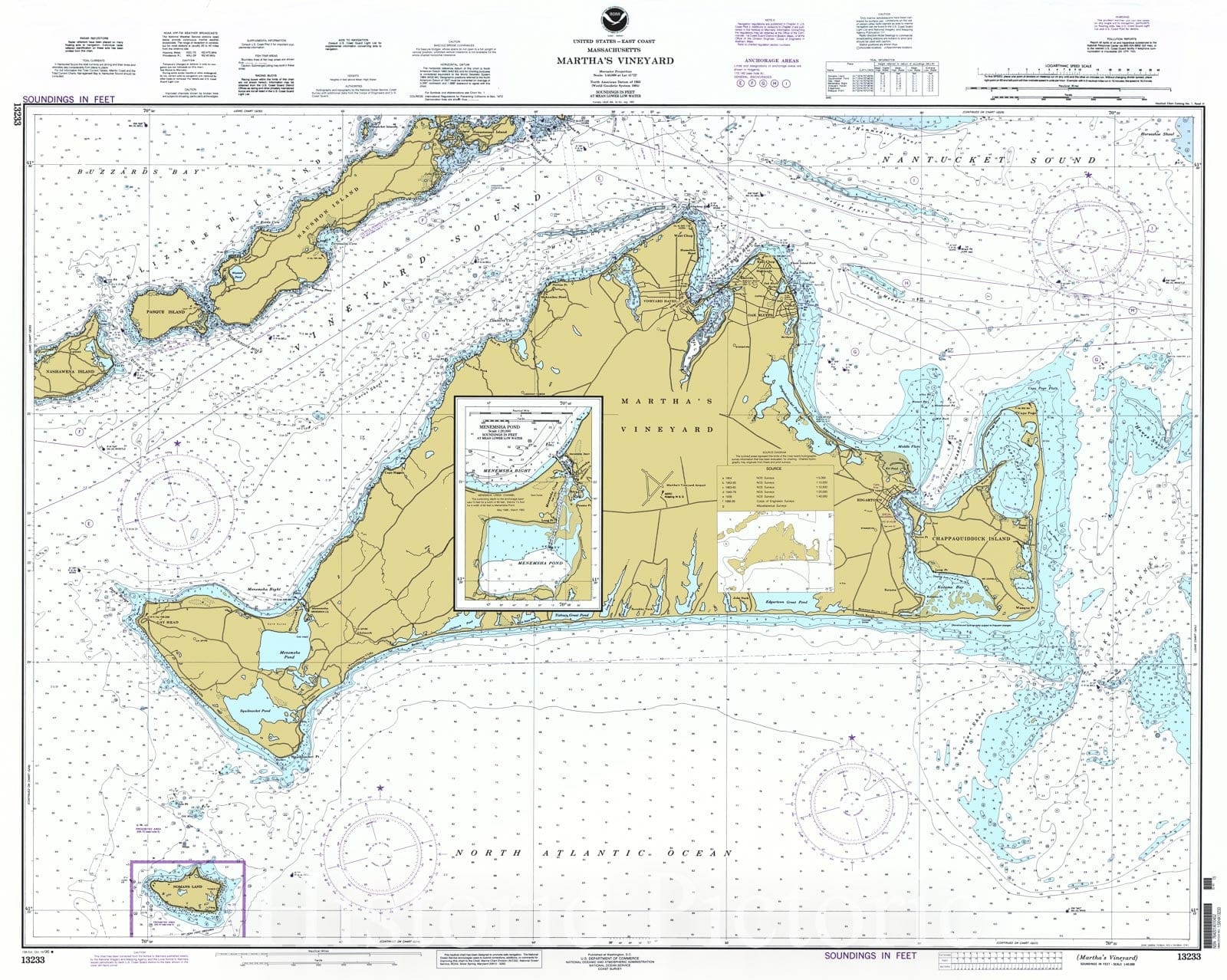 Historic Nautical Map - Marthas Vineyard, 1996 NOAA Chart - Massachusetts (MA) - Vintage Wall Art