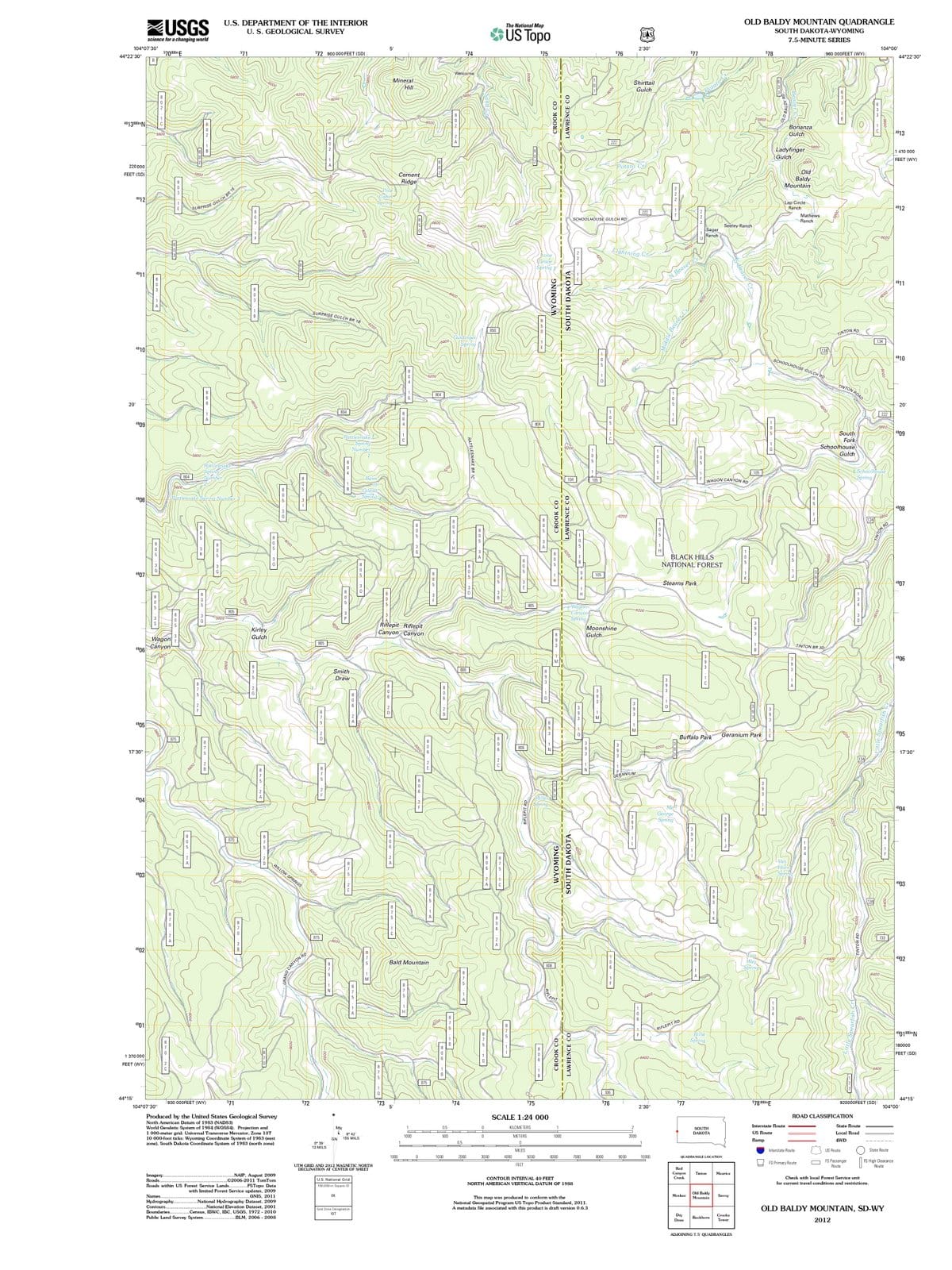 2012 Old Baldy Mountain, SD - South Dakota - USGS Topographic Map