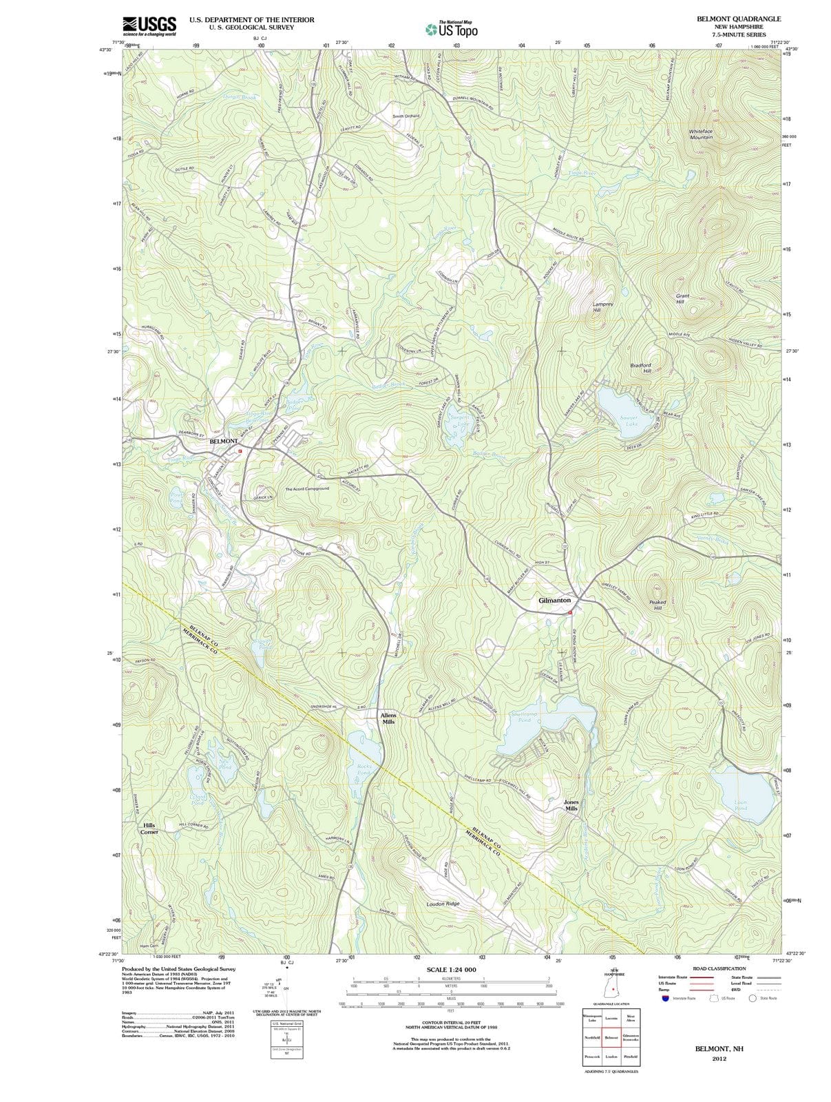 2012 Belmont, NH - New Hampshire - USGS Topographic Map