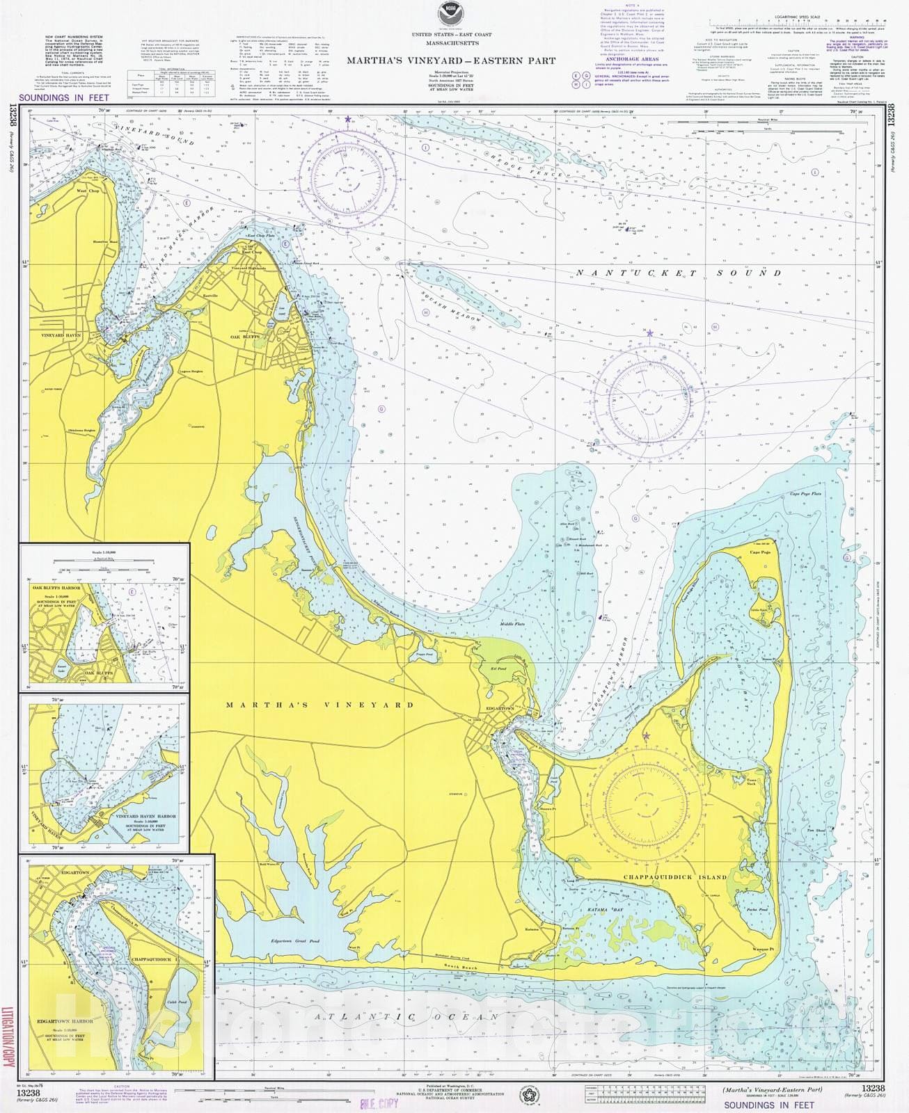 Historic Nautical Map - Marthas Vineyard-Eastern Part, 1976 NOAA Chart - Massachusetts (MA) - Vintage Wall Art