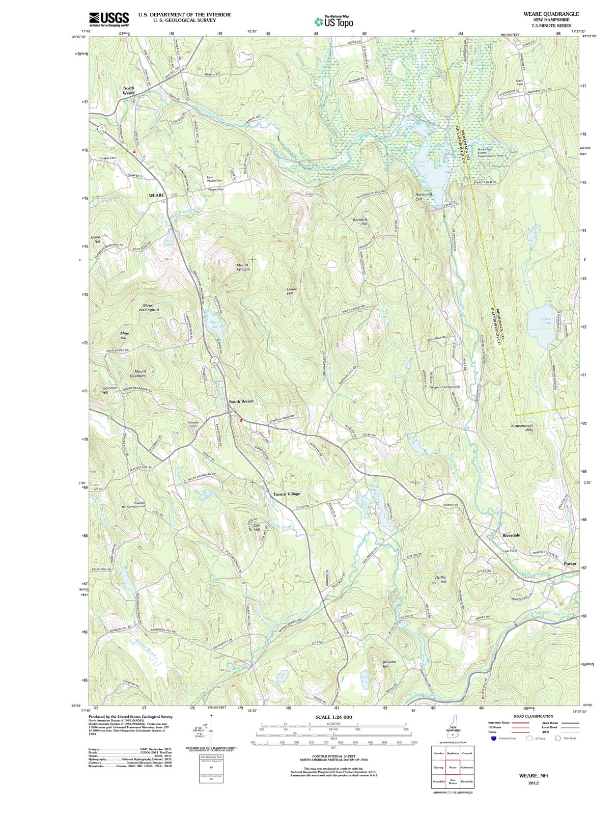 2012 Weare, NH - New Hampshire - USGS Topographic Map