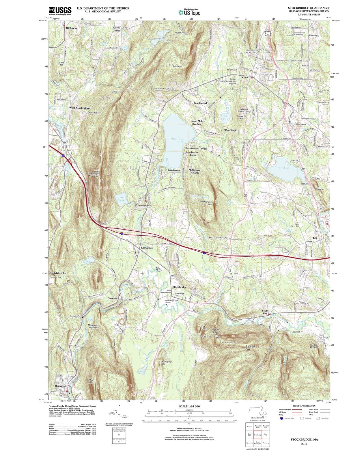 2012 Stockbridge, MA - Massachusetts - USGS Topographic Map
