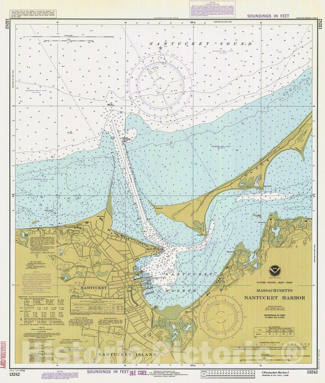 Historic Nautical Map - Nantucket Harbor, 1983 NOAA Chart - Massachusetts (MA) - Vintage Wall Art