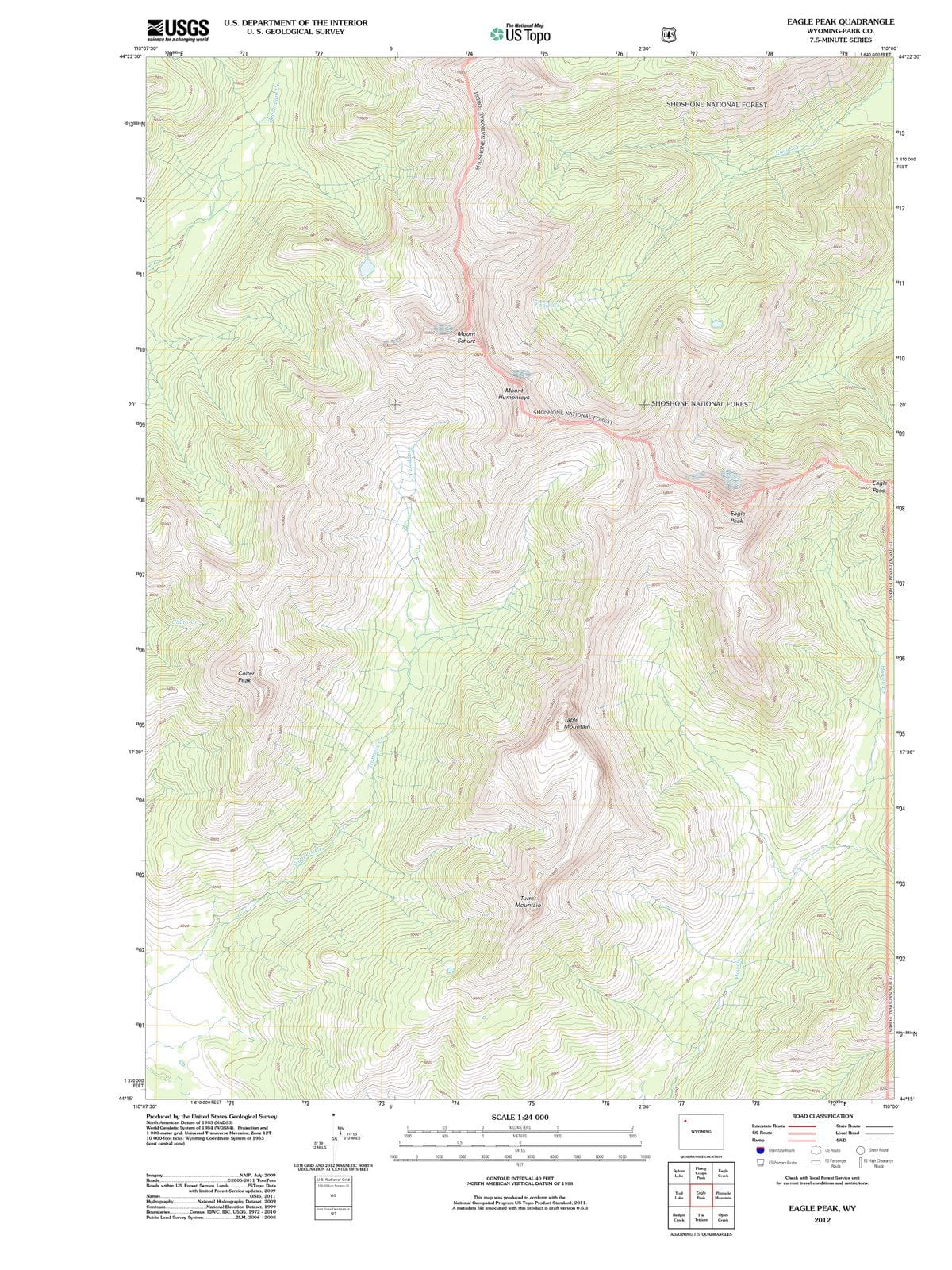 2012 Eagle Peak, WY - Wyoming - USGS Topographic Map
