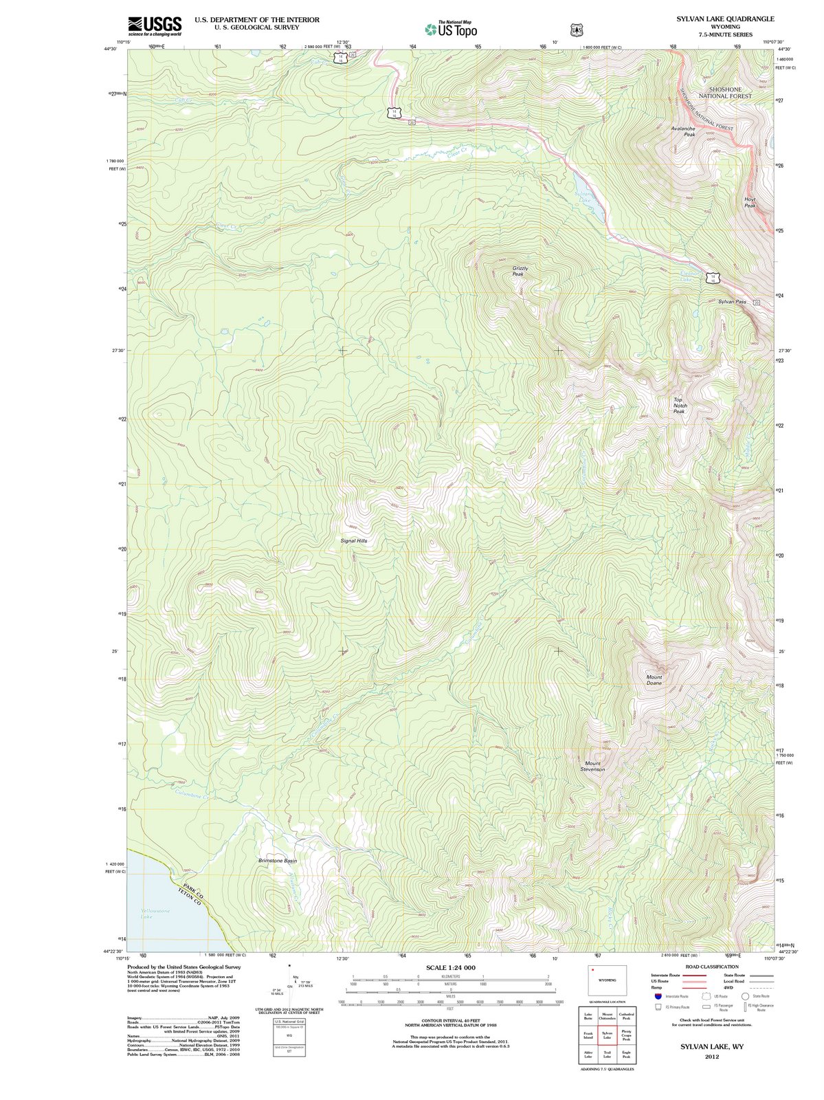 2012 Sylvan Lake, WY - Wyoming - USGS Topographic Map