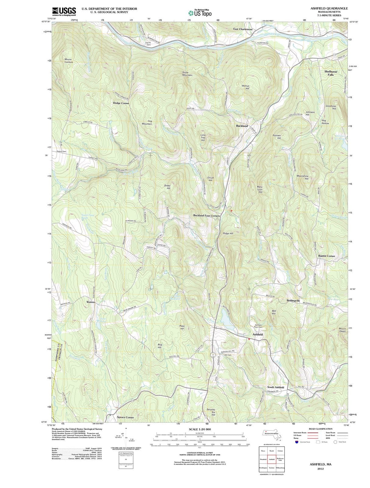 2012 Ashfield, MA - Massachusetts - USGS Topographic Map