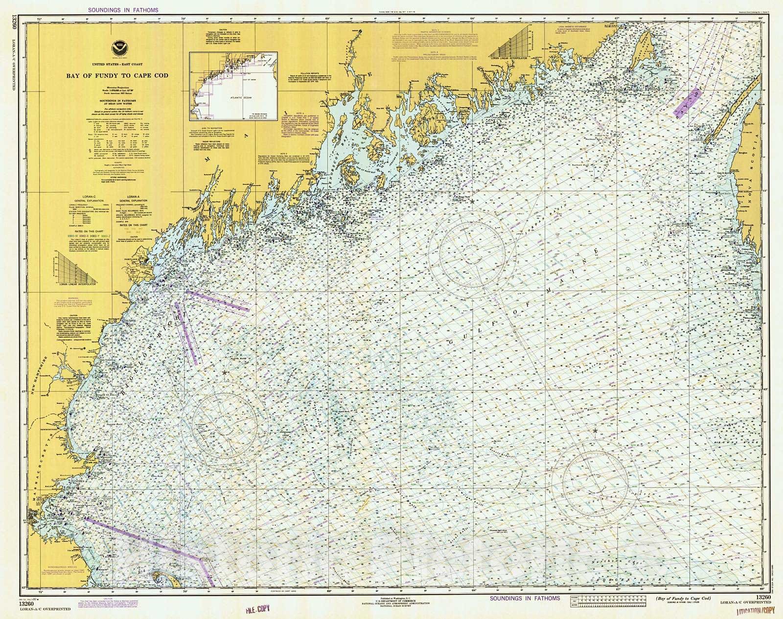 Historic Historic Nautical Map - Bay Of Fundy To Cape Cod, 1980 NOAA Chart - New Hampshire, Maine, Massachusetts (NH, ME, MA) - Antique Vintage Decor Poster Wall Art Reproduction