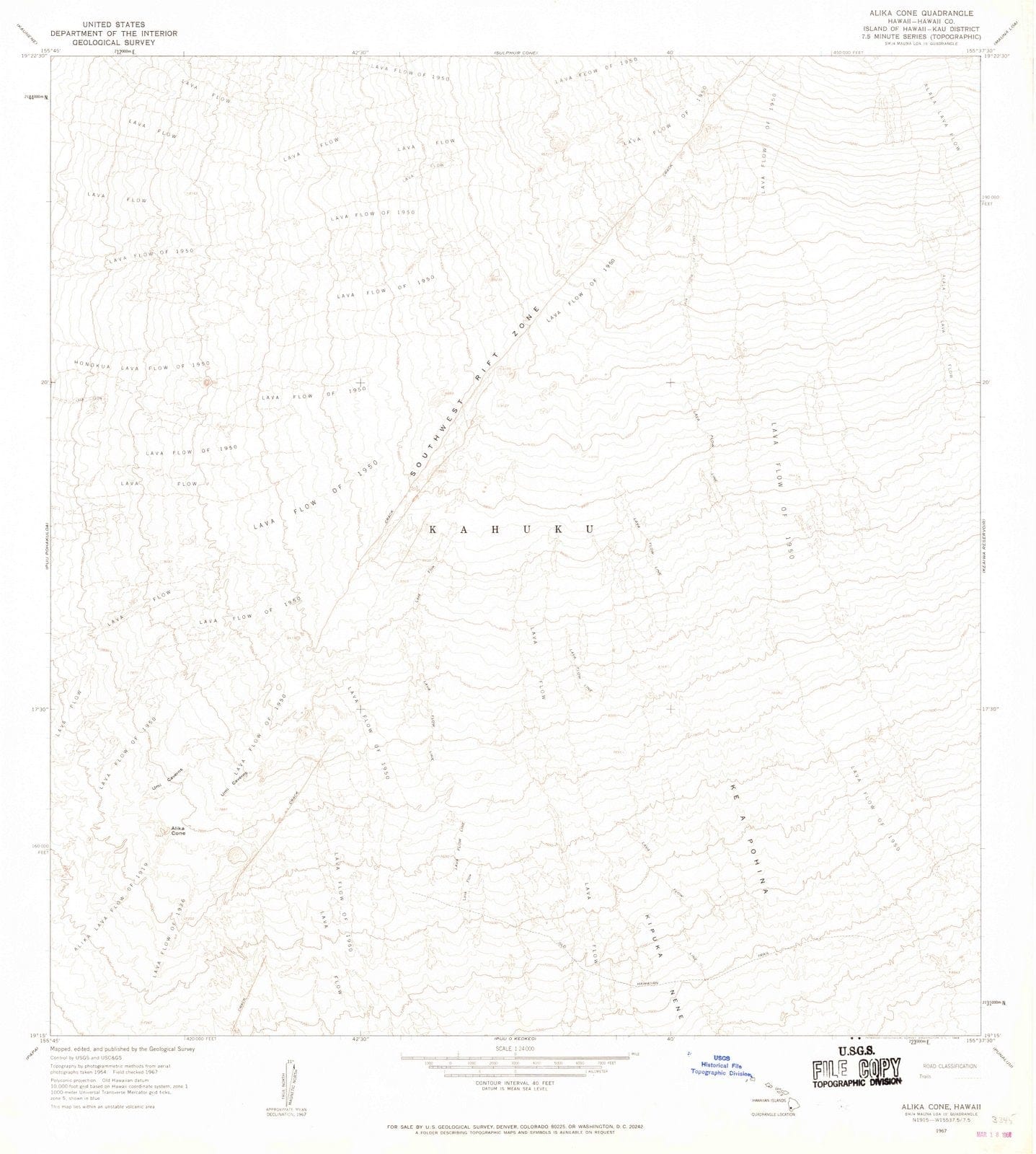 1967 Alika Cone, HI - Hawaii - USGS Topographic Map