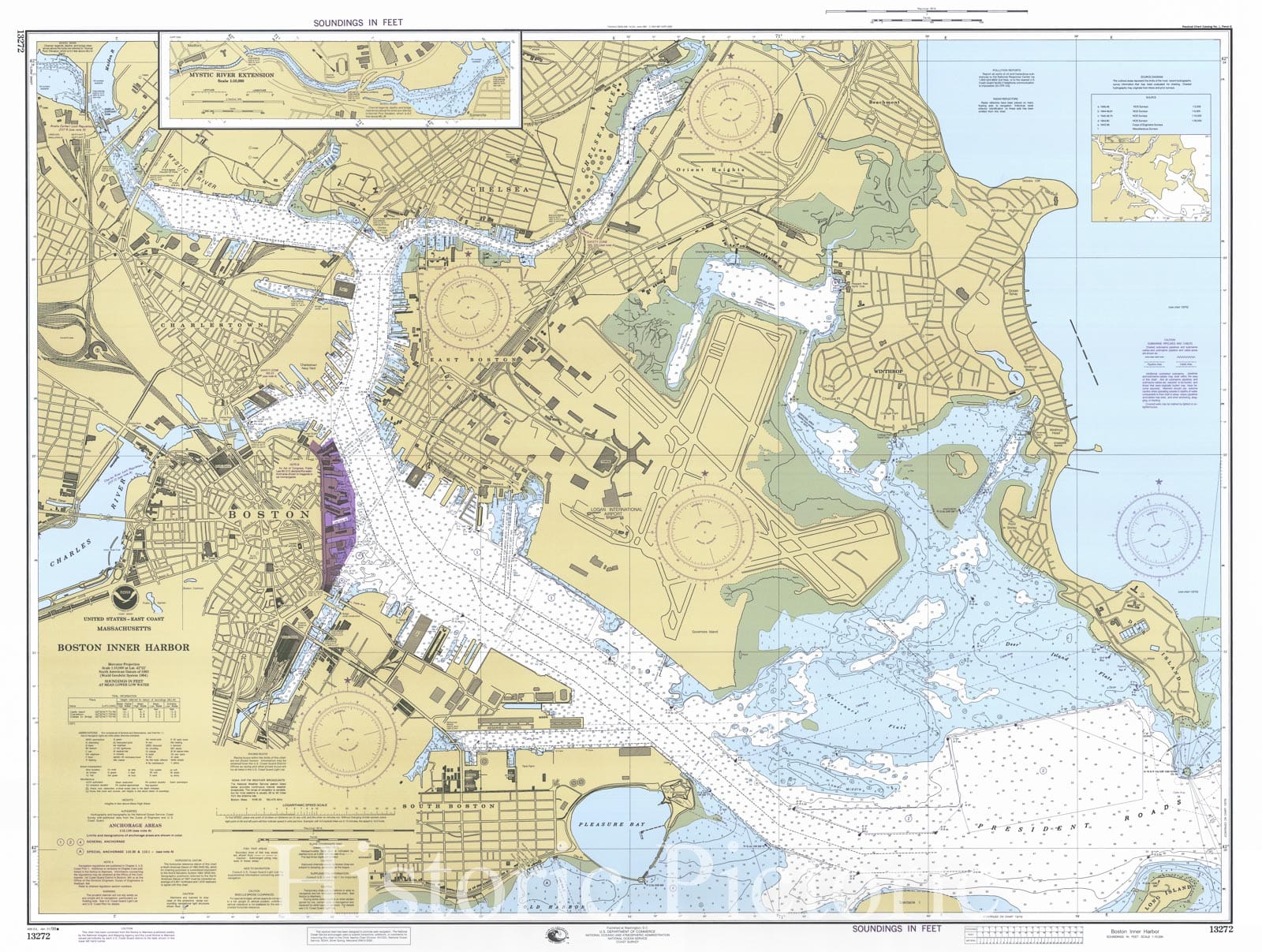 Historic Nautical Map - Boston Inner Harbor, 1998 NOAA Chart - Massachusetts (MA) - Vintage Wall Art