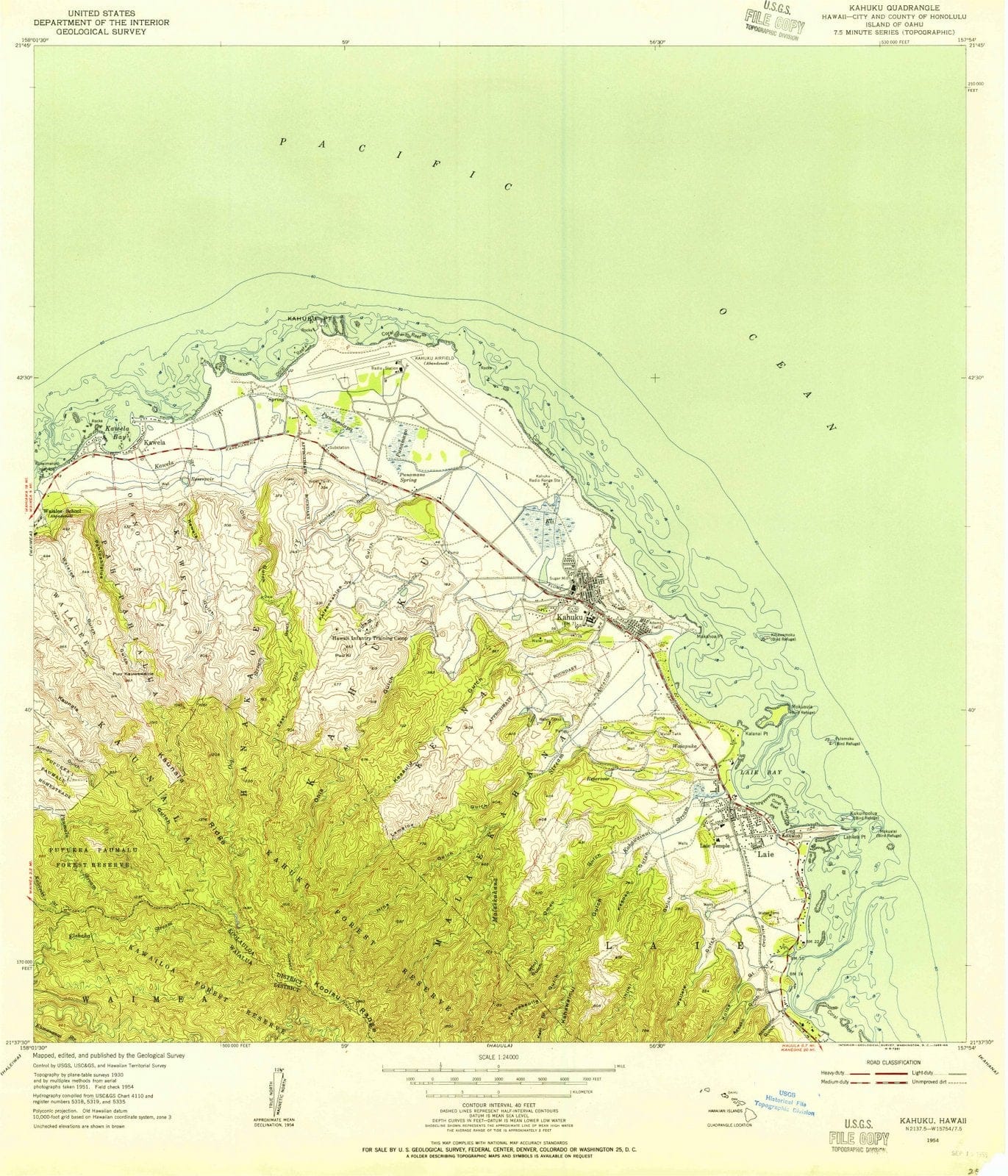 1954 Kahuku, HI - Hawaii - USGS Topographic Map