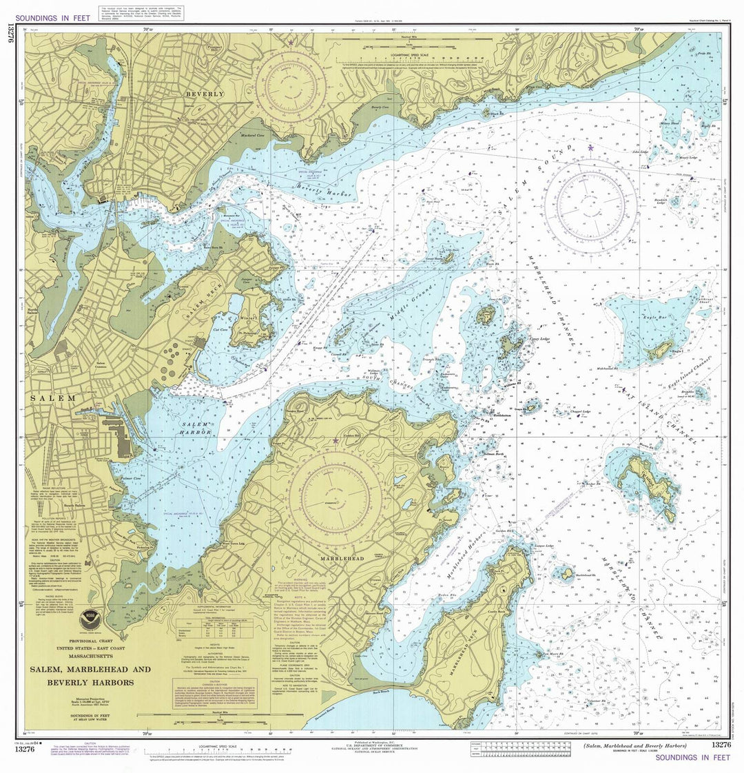 Historic Nautical Map - Salem Marblehead And Beverly Harbors, 1984 NOAA Chart - Massachusetts (MA) - Vintage Wall Art