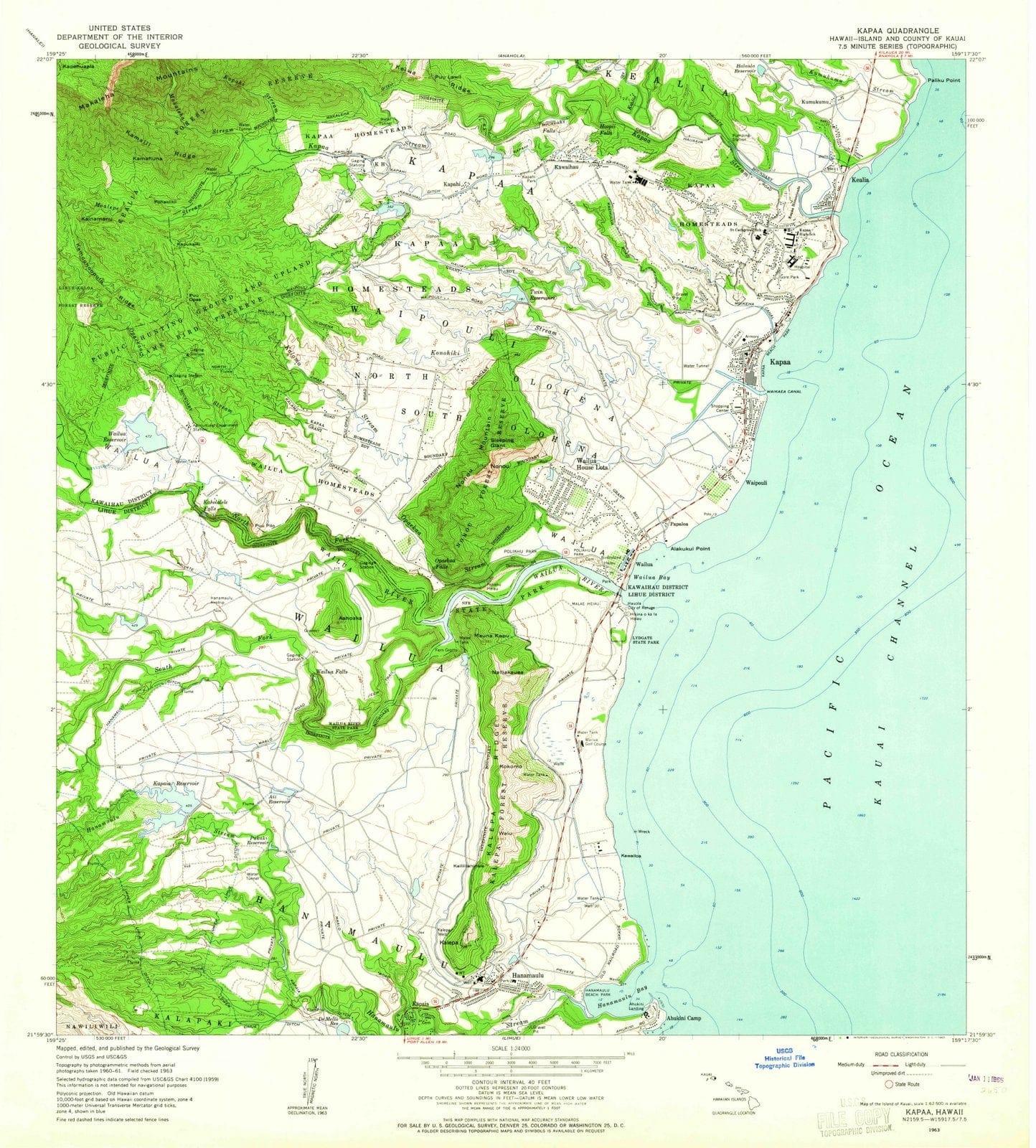 1963 Kapaa, HI - Hawaii - USGS Topographic Map