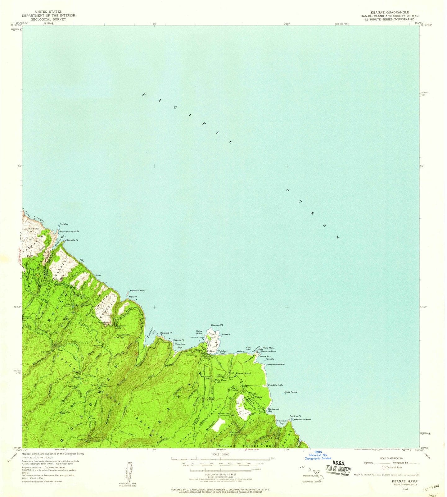 1957 Keanae, HI - Hawaii - USGS Topographic Map