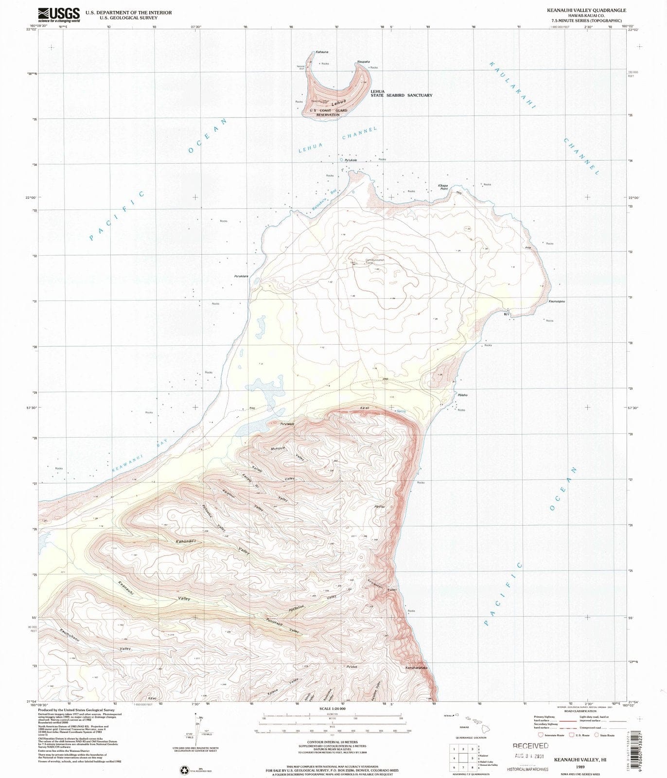 1989 Keanauhi Valley, HI - Hawaii - USGS Topographic Map