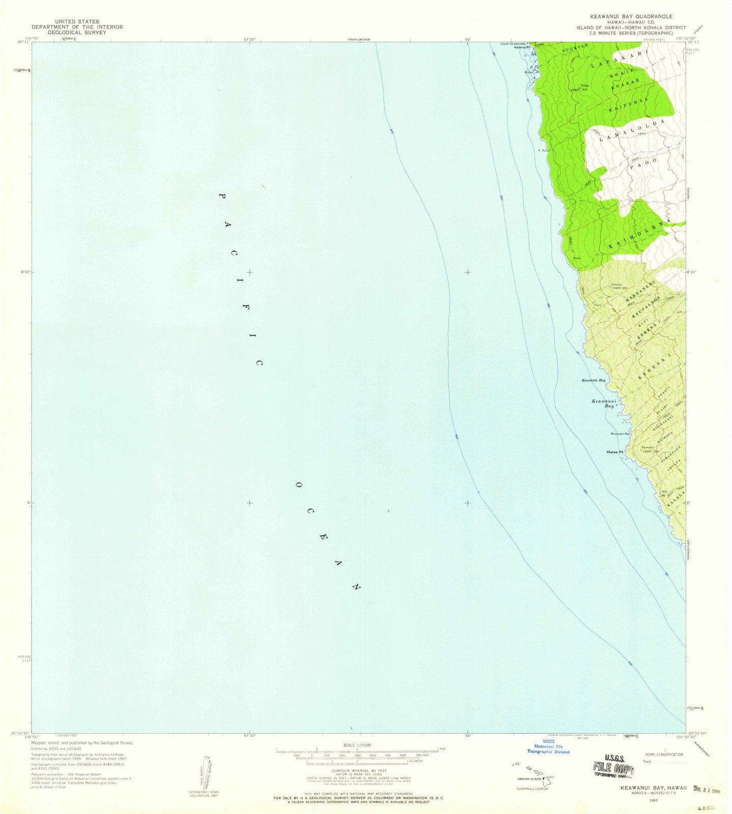 1957 Keawanui Bay, HI - Hawaii - USGS Topographic Map