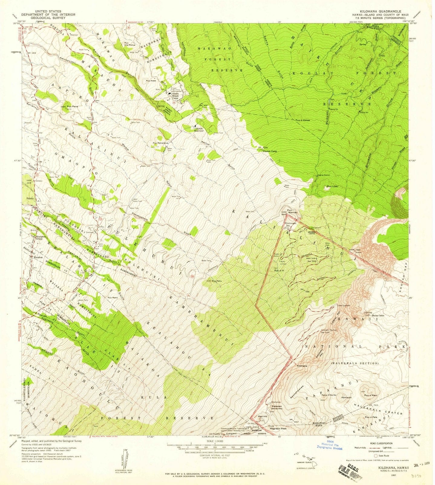 1957 Kilohana, HI - Hawaii - USGS Topographic Map