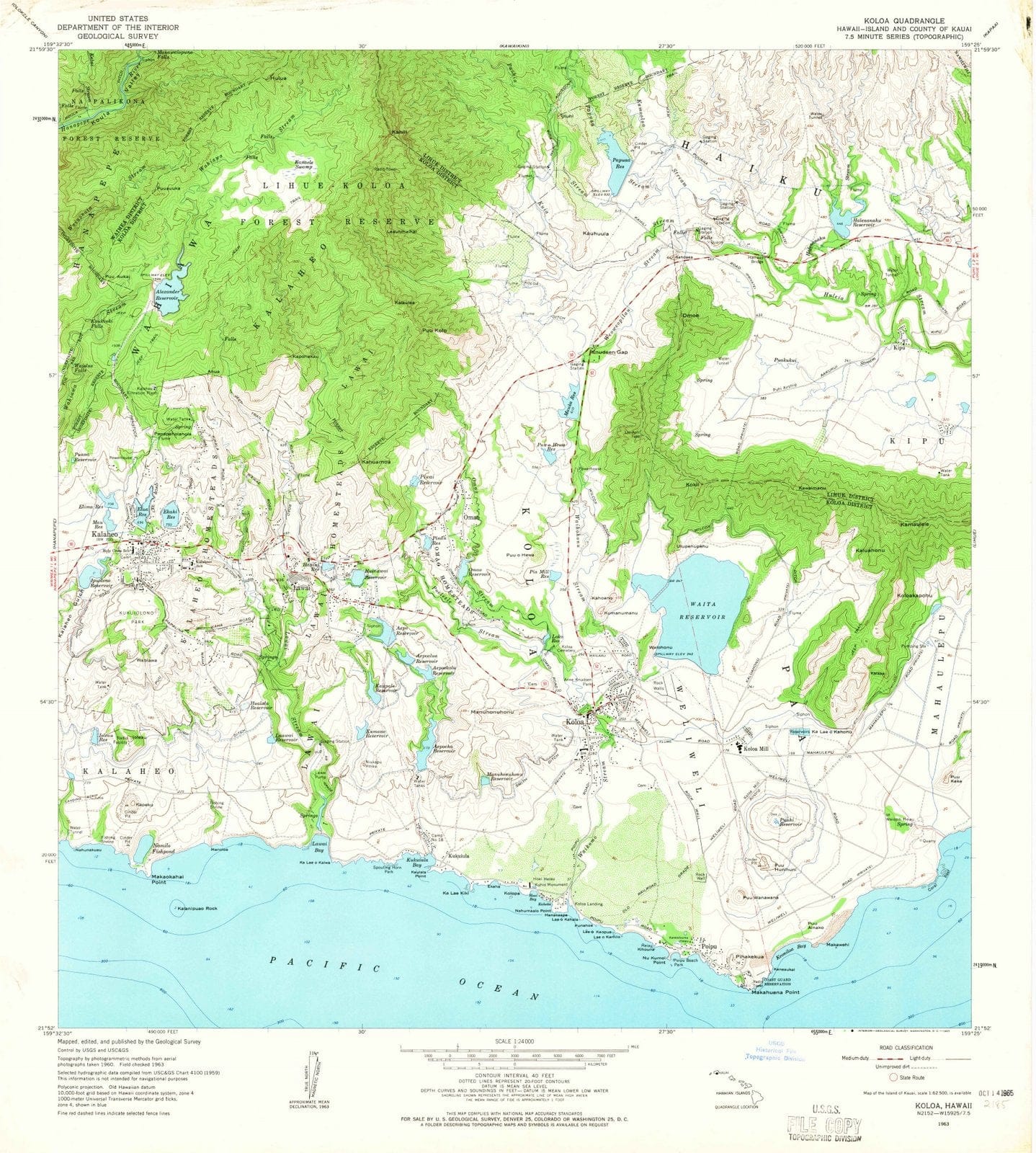 1963 Koloa, HI - Hawaii - USGS Topographic Map