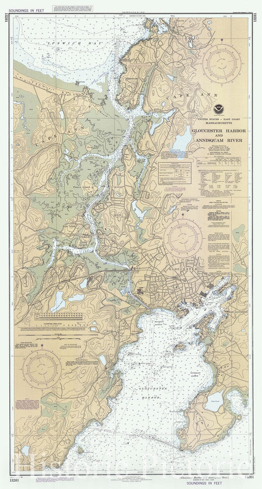 Gloucester Harbor and Annisquam River Nautical Chart - 1990 Historical Map Print