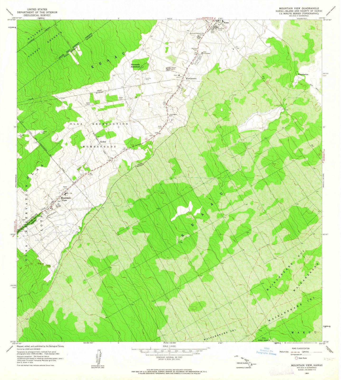 1963 Mountain View, HI - Hawaii - USGS Topographic Map