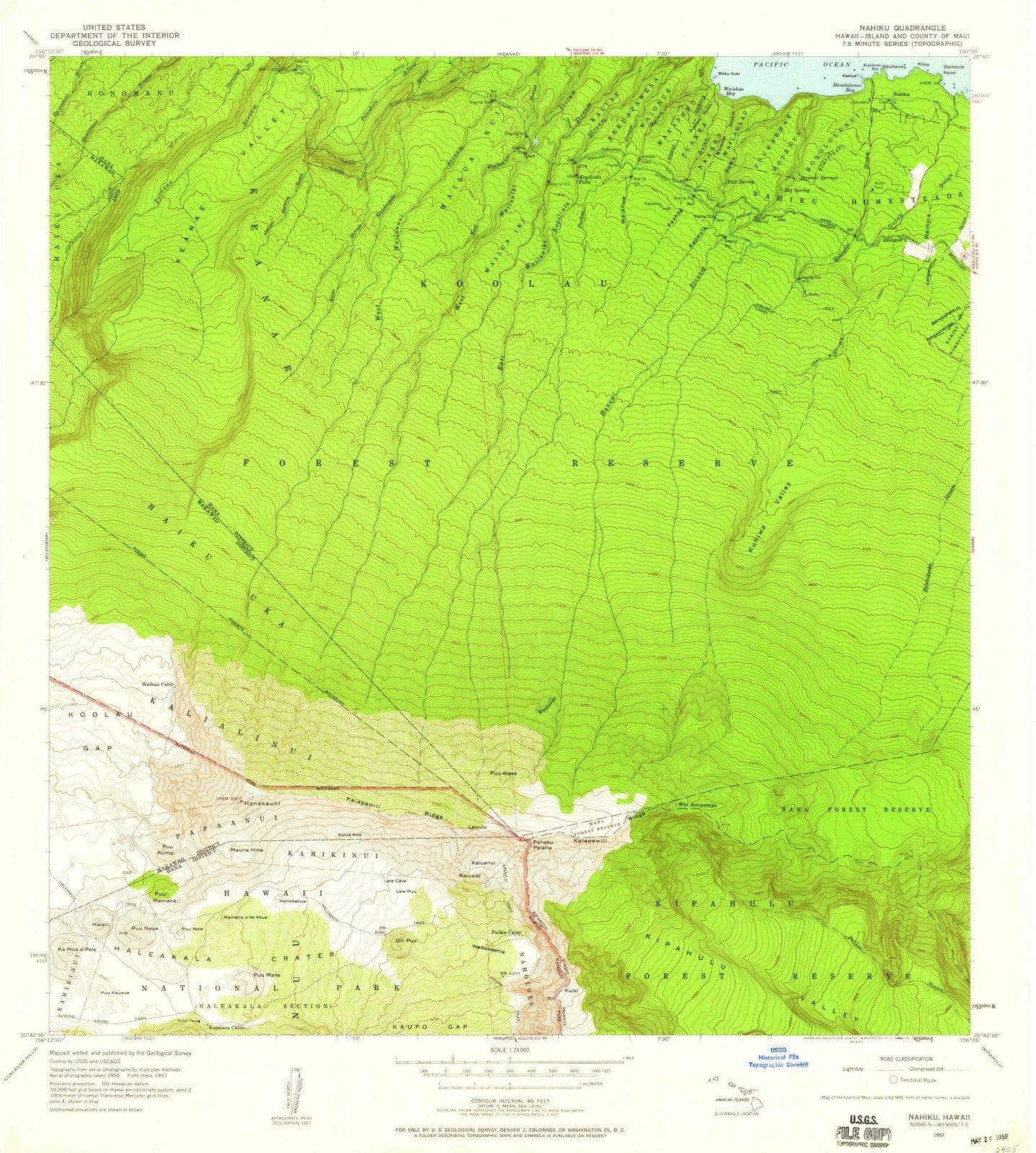 1957 Nahiku, HI - Hawaii - USGS Topographic Map