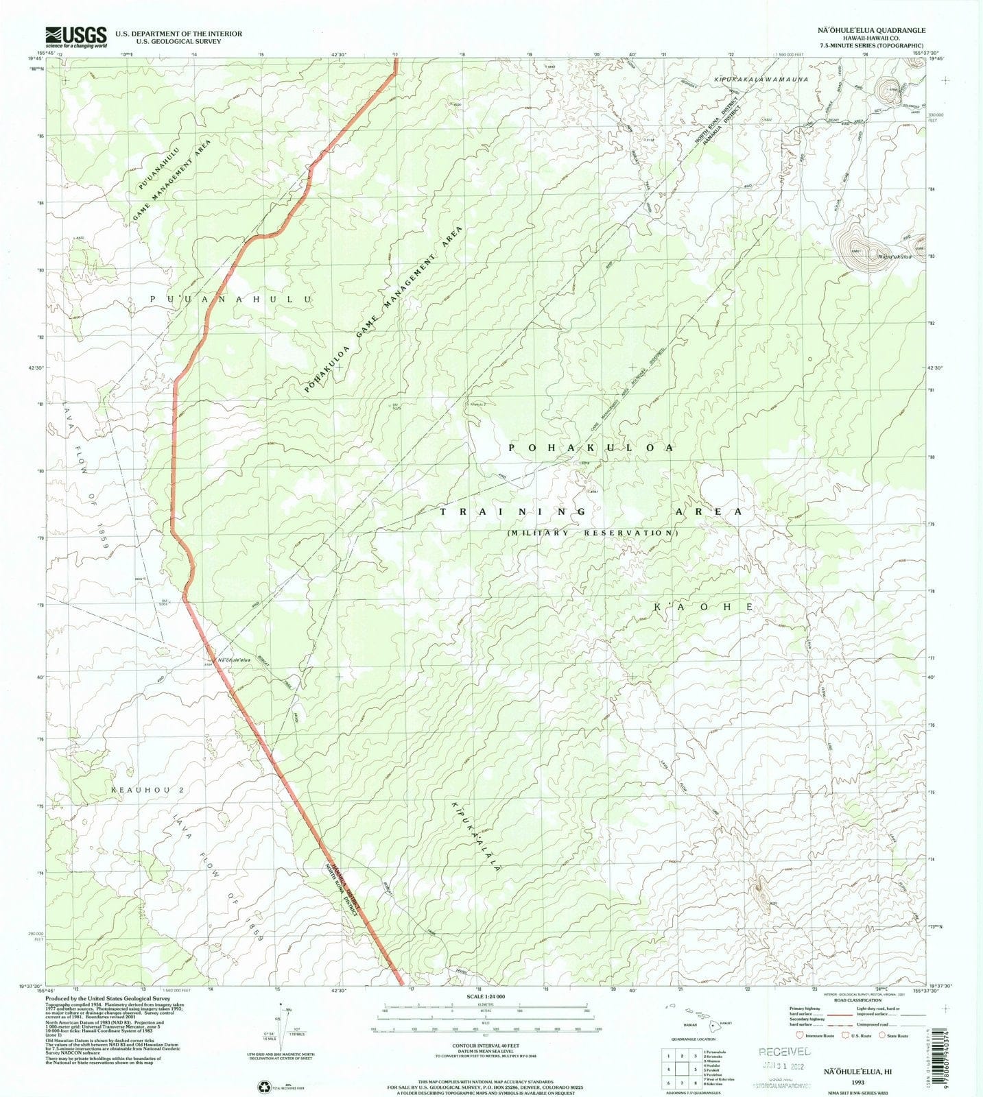 1993 Naohuleelua, HI - Hawaii - USGS Topographic Map