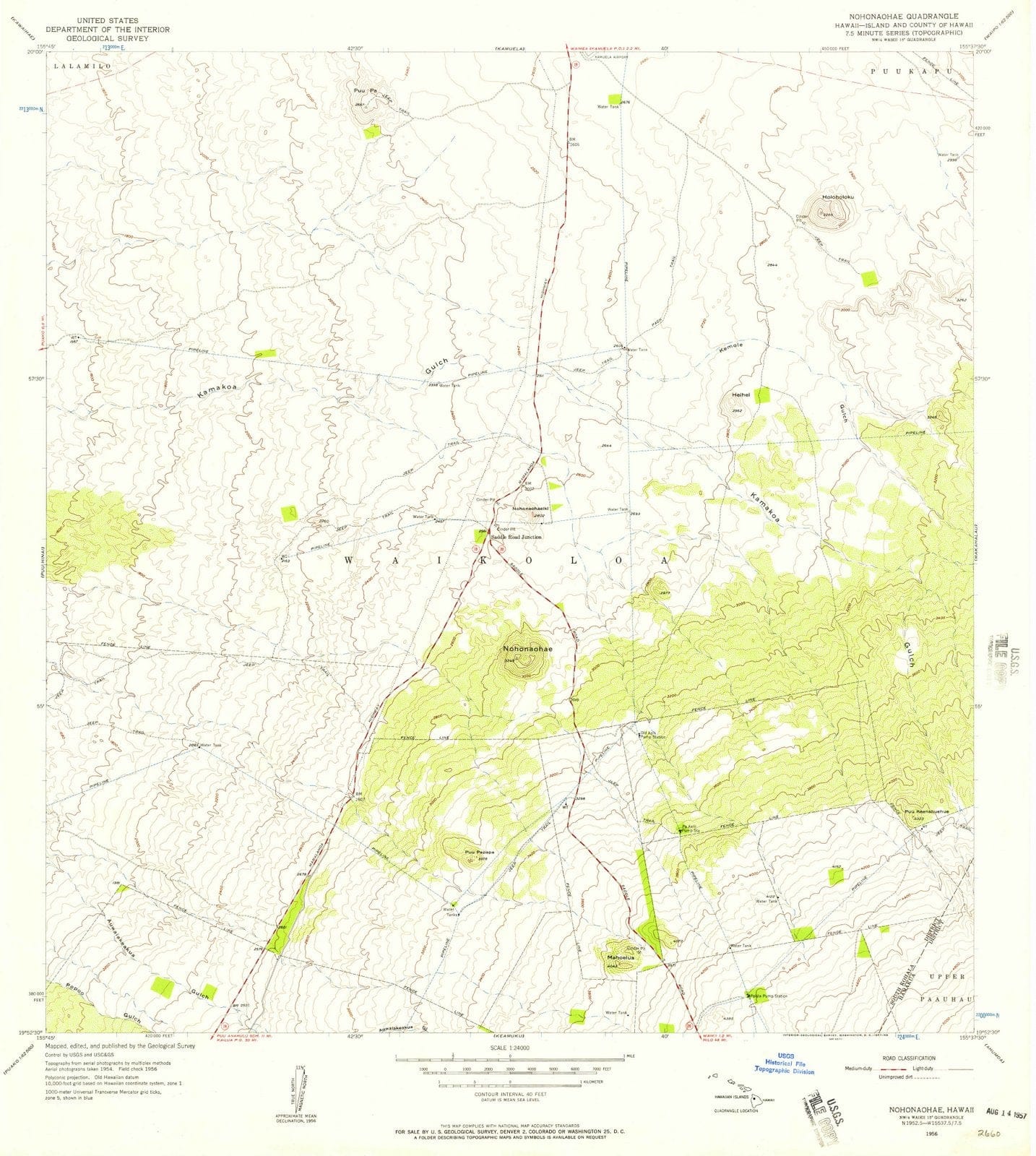 1956 Nohonaohae, HI - Hawaii - USGS Topographic Map