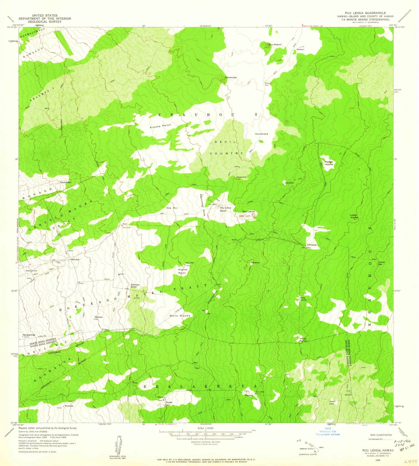 1959 Puu Lehua, HI - Hawaii - USGS Topographic Map