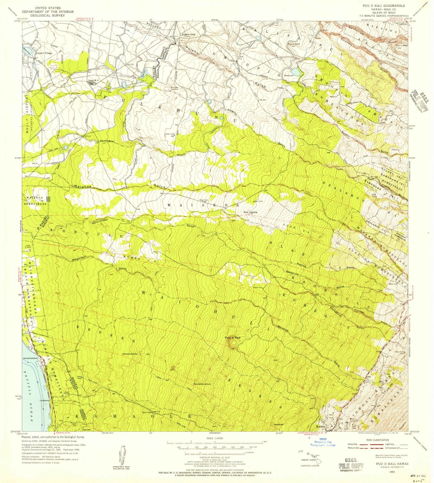 1954 Puu O Kali, HI - Hawaii - USGS Topographic Map
