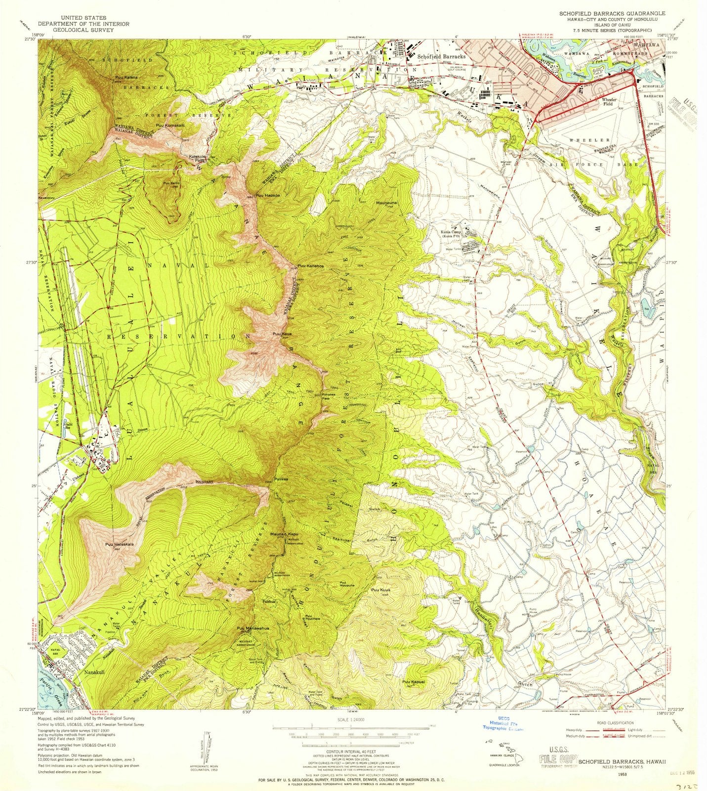 1953 Schofield Barracks, HI - Hawaii - USGS Topographic Map