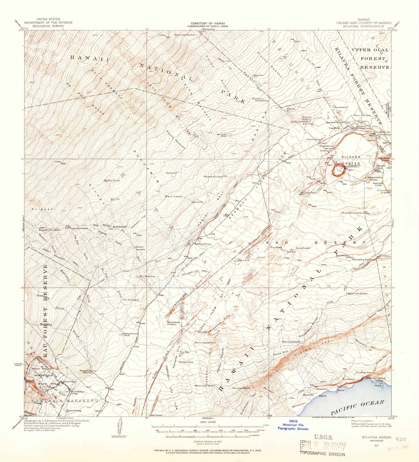 1921 Kilauea, HI - Hawaii - USGS Topographic Map