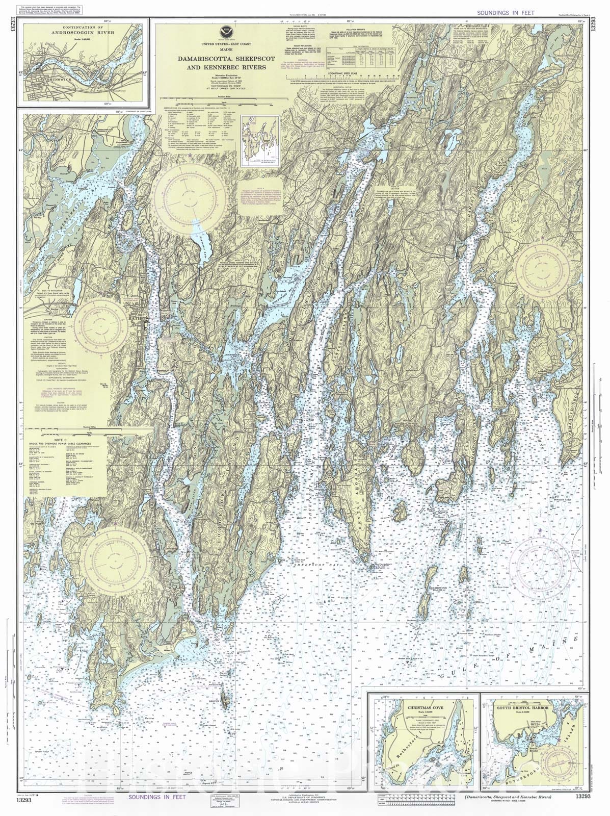 Historic Nautical Map - Damariscotta Sheepscot And Kennebec Rivers, 1991 NOAA Chart - Maine (ME) - Vintage Wall Art