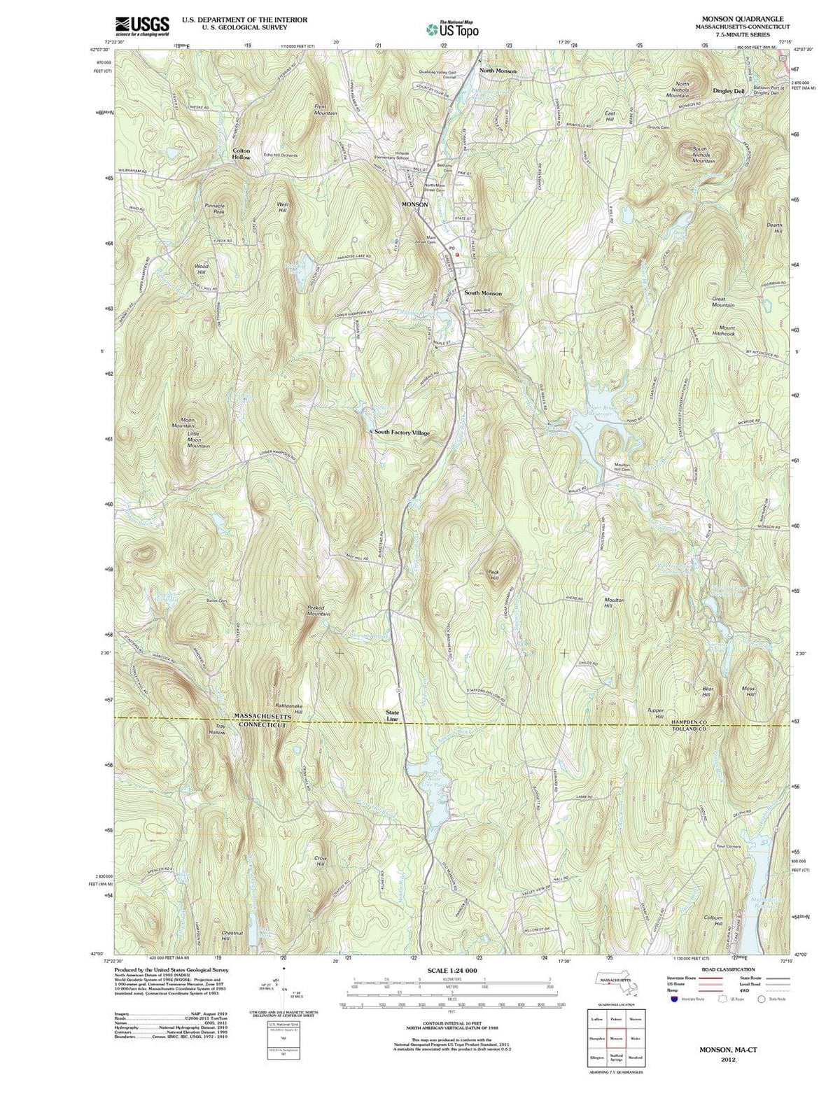 2012 Monson, MA - Massachusetts - USGS Topographic Map