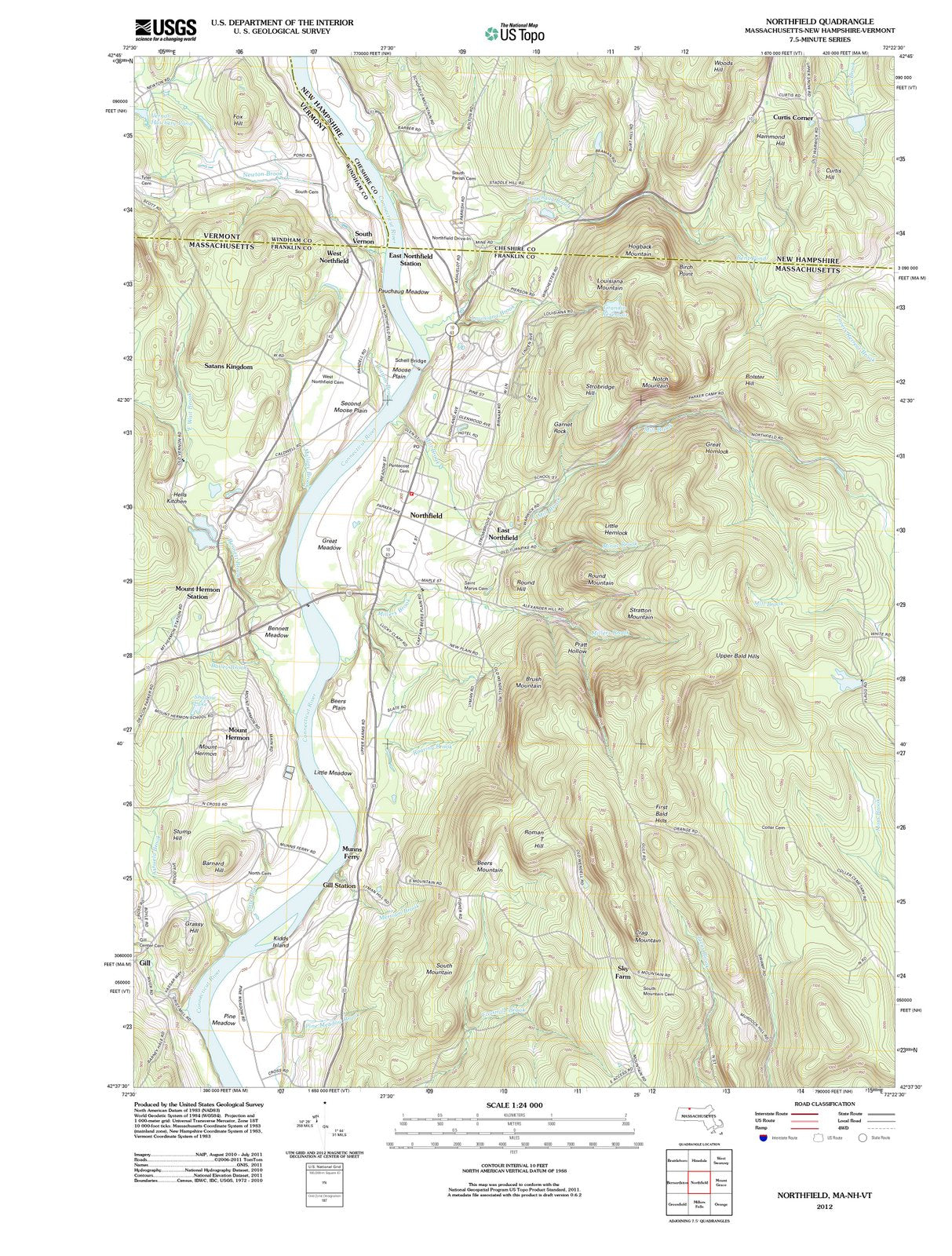 2012 Northfield, MA - Massachusetts - USGS Topographic Map