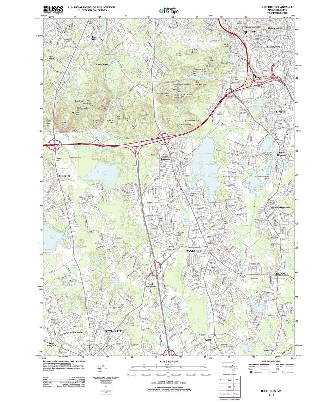 2012 Blue Hills, MA - Massachusetts - USGS Topographic Map