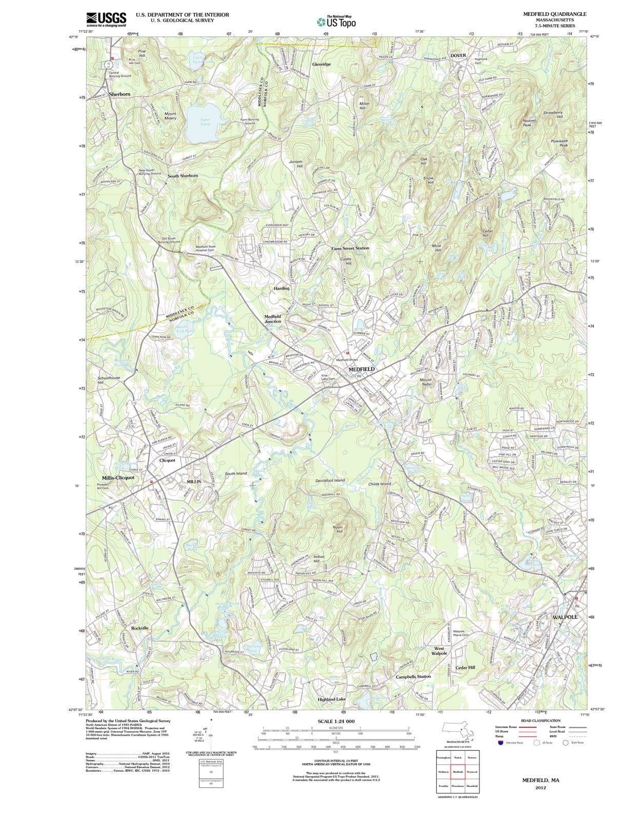2012 Medfield, MA - Massachusetts - USGS Topographic Map