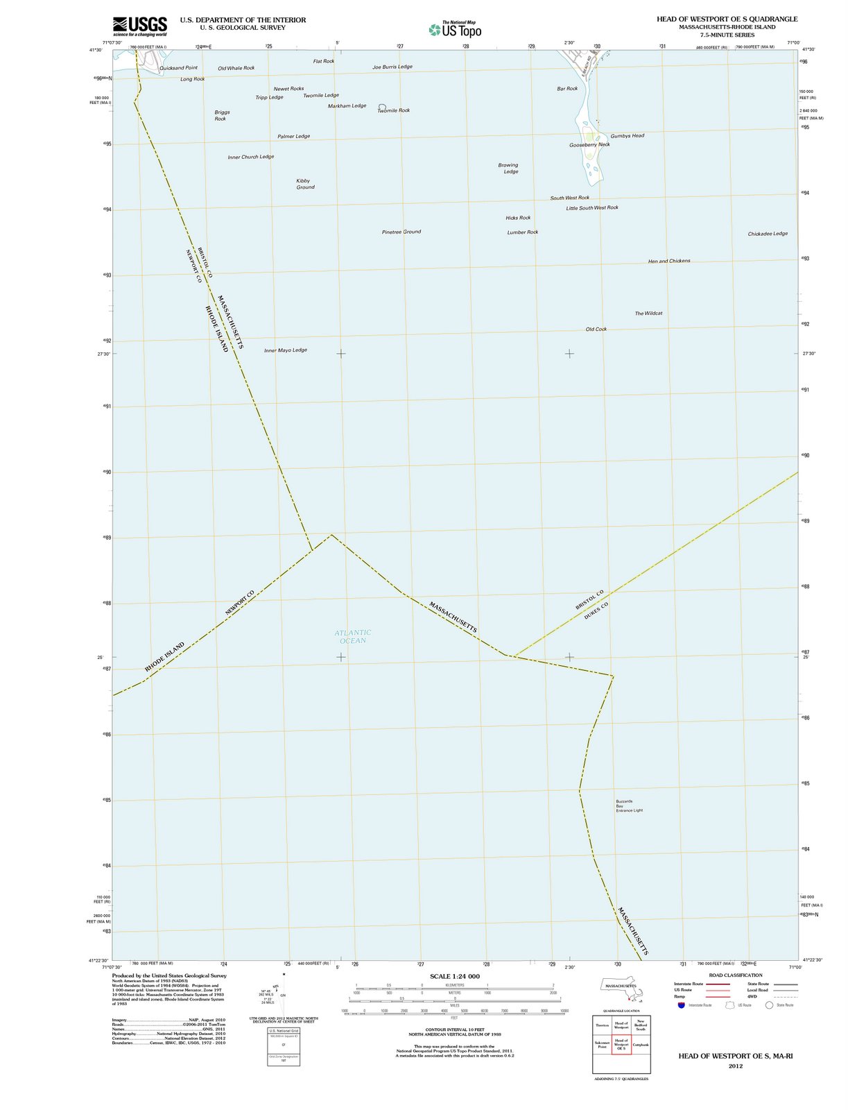 2012 Head of Westport OE S, MA - Massachusetts - USGS Topographic Map