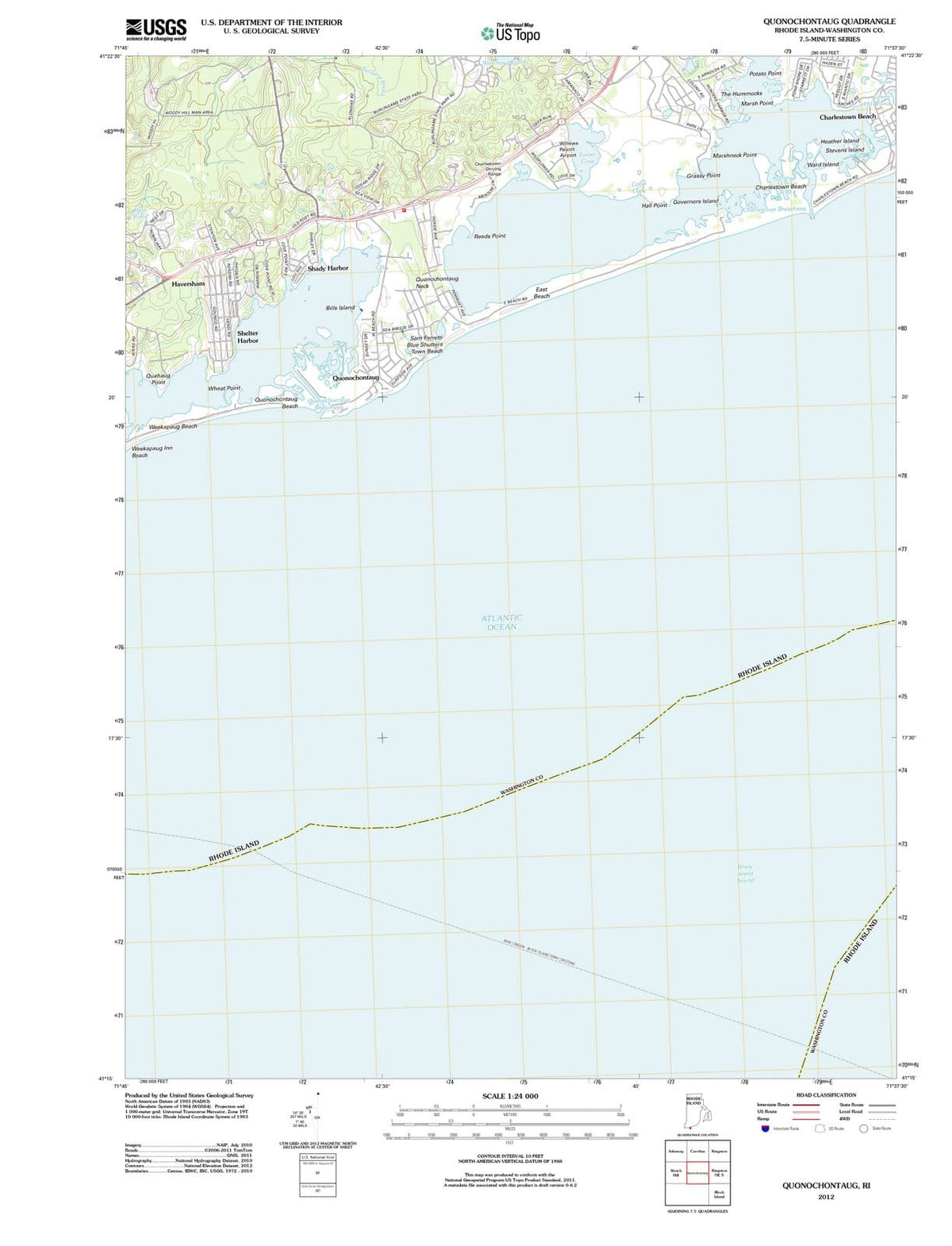 2012 Quonochontaug, RI - Rhode Island - USGS Topographic Map