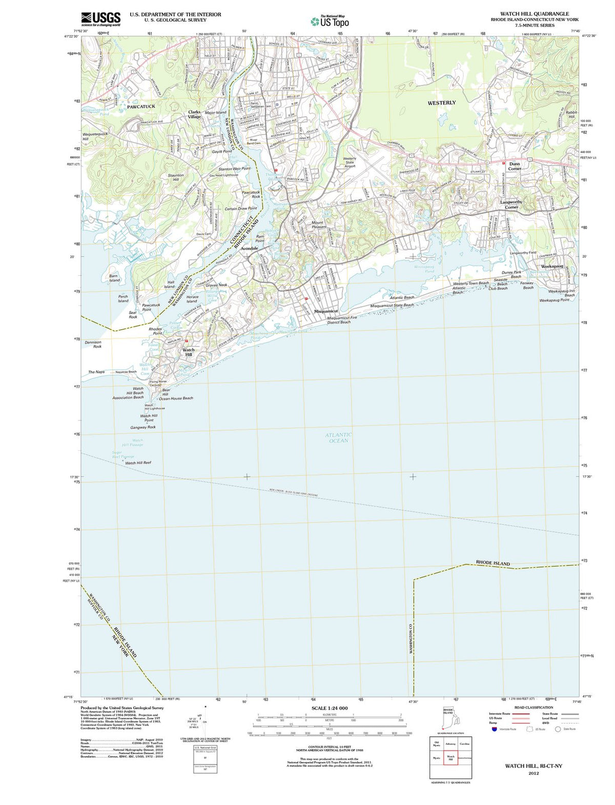2012 Watch Hill, RI - Rhode Island - USGS Topographic Map