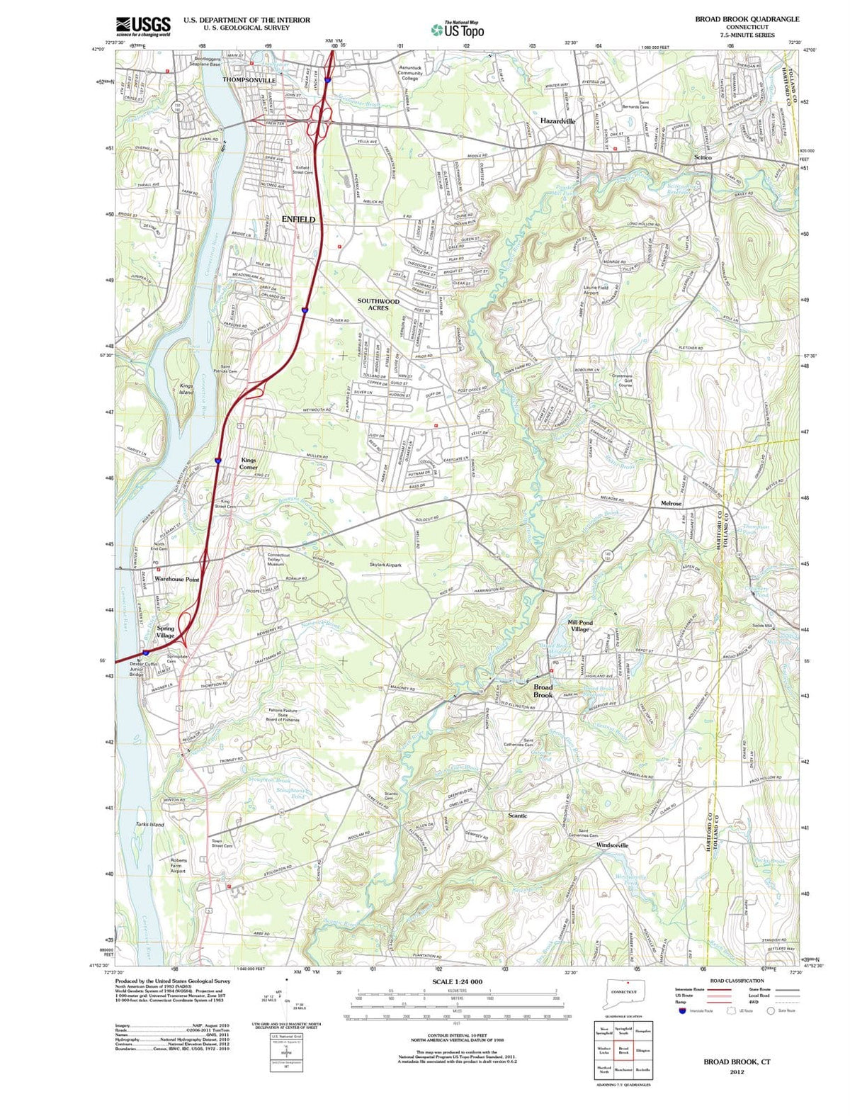 2012 Broad Brook, CT - Connecticut - USGS Topographic Map