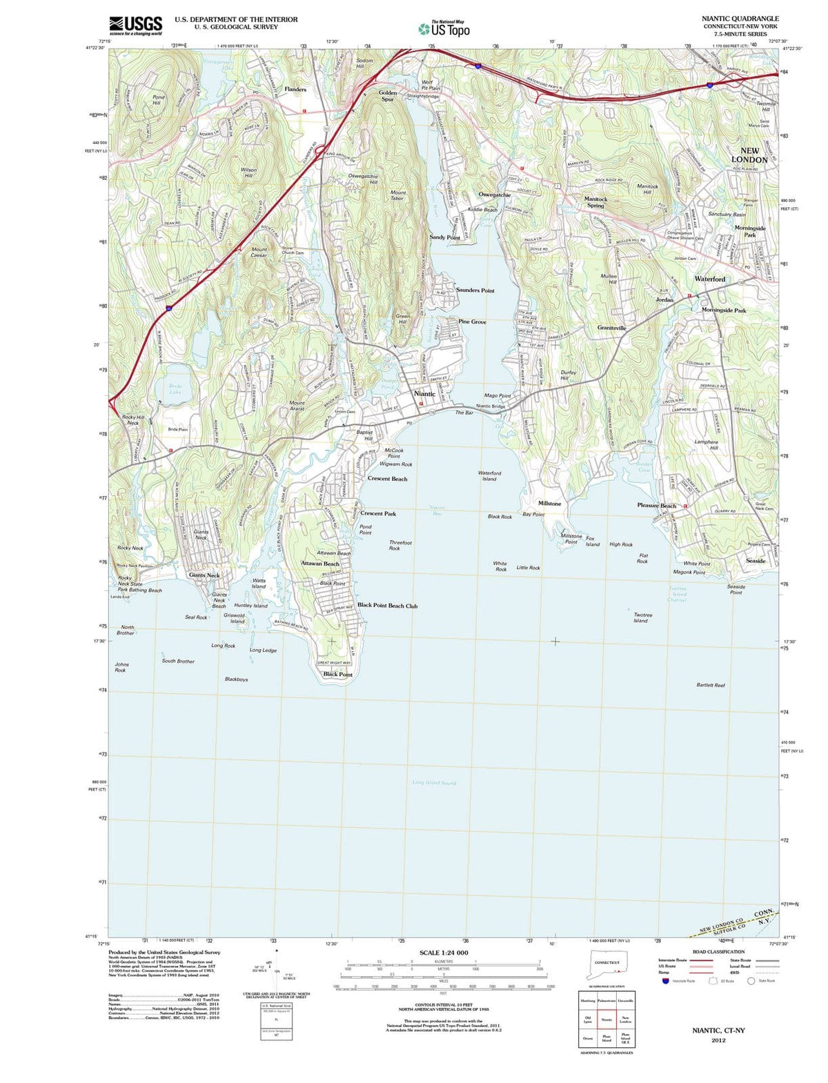 2012 Niantic, CT - Connecticut - USGS Topographic Map