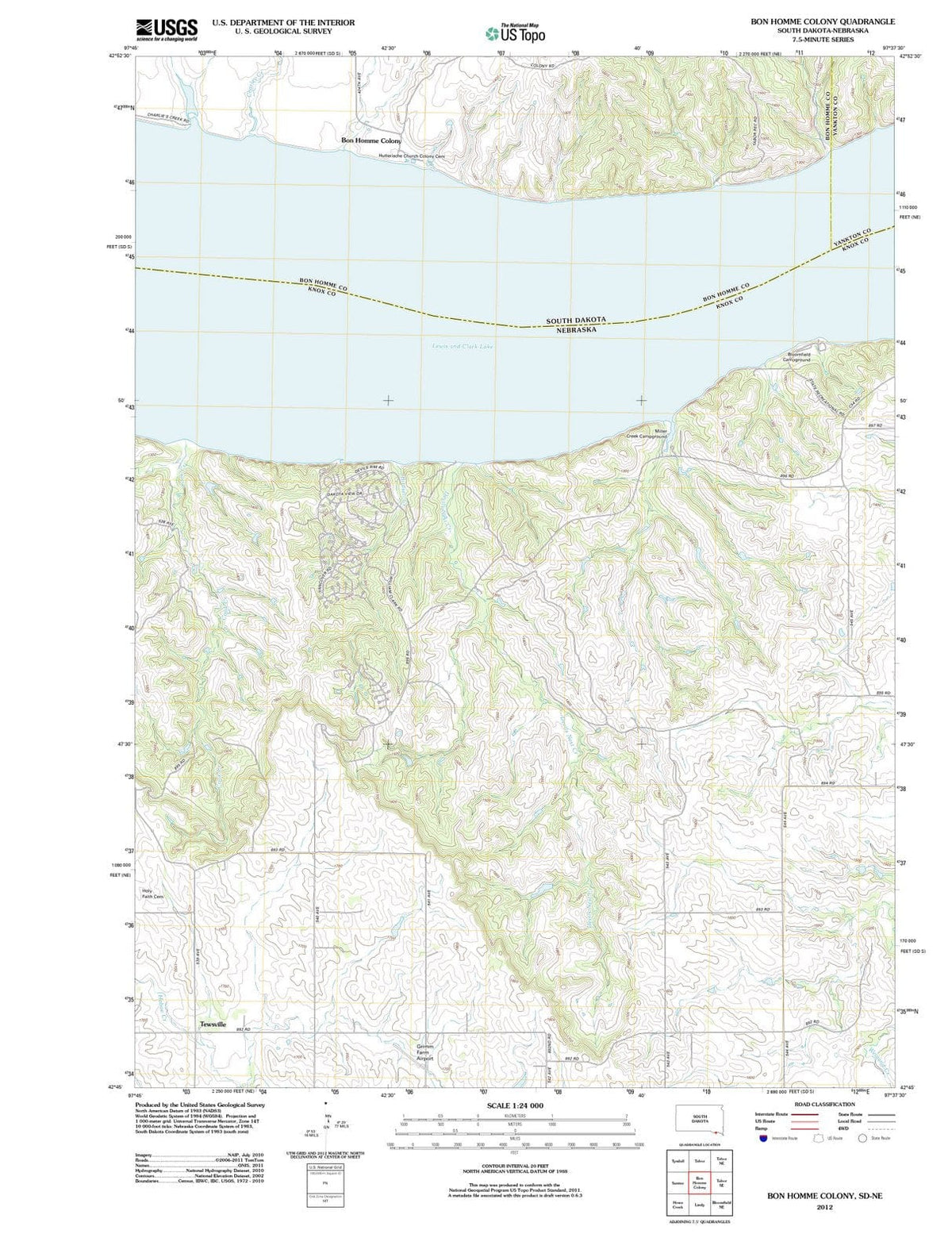2012 Bon Homme Colony, SD - South Dakota - USGS Topographic Map