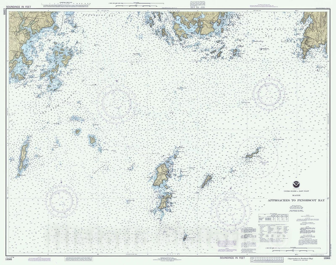 Historic Nautical Map - Approaches To Penobscot Bay, 1991 NOAA Chart - Maine (ME) - Vintage Wall Art
