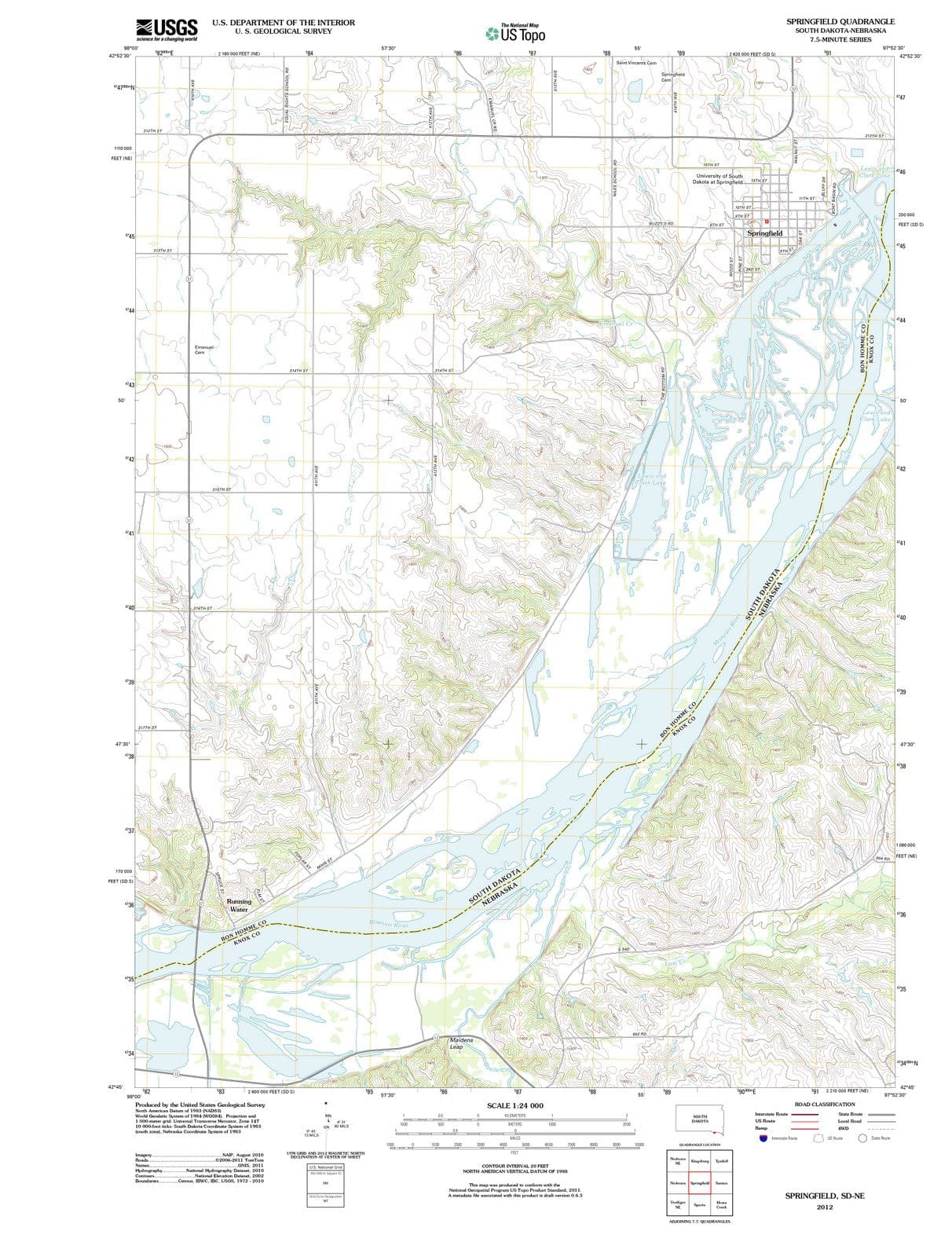 2012 Springfield, SD - South Dakota - USGS Topographic Map