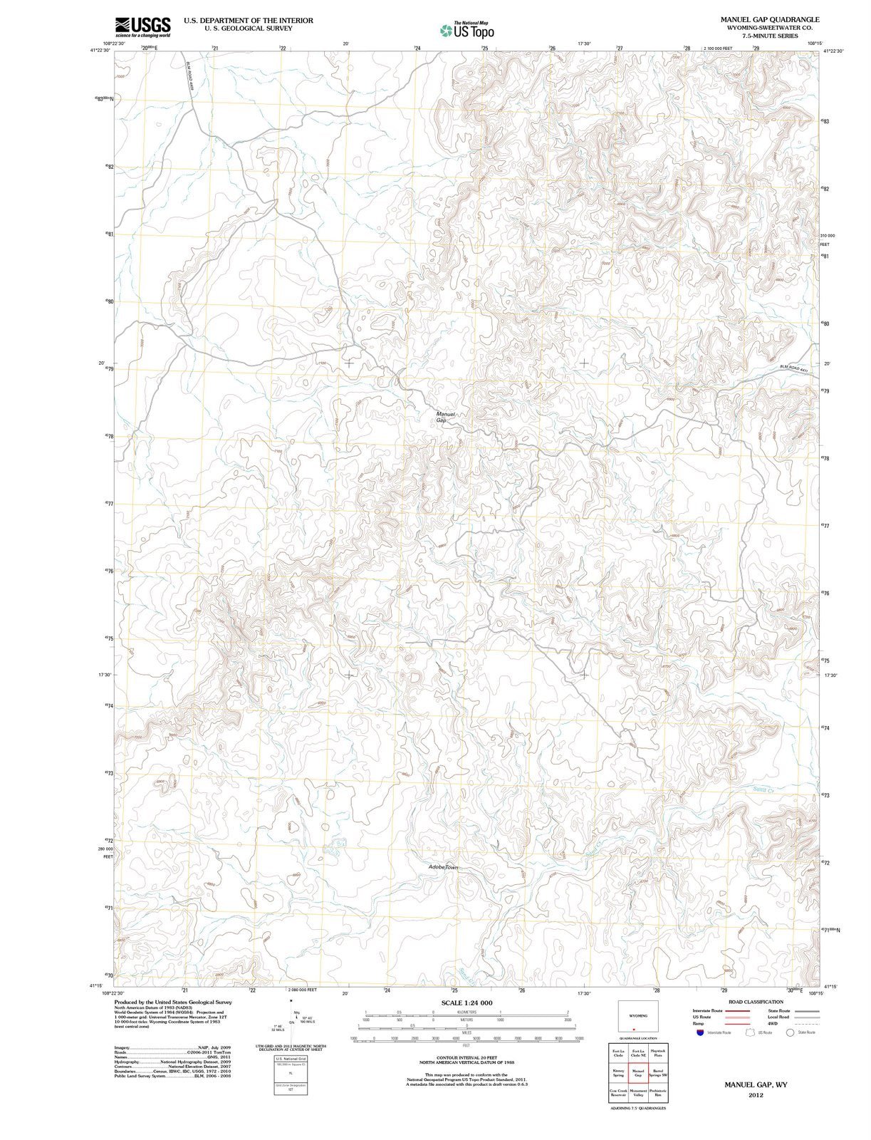 2012 Manuel Gap, WY - Wyoming - USGS Topographic Map