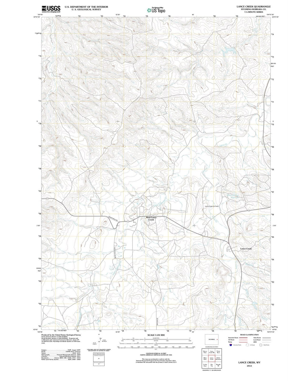 2012 Lance Creek, WY - Wyoming - USGS Topographic Map v2