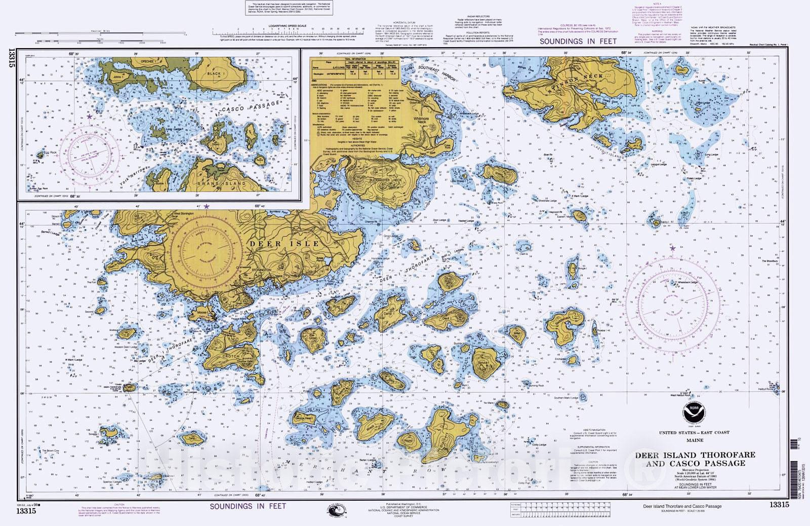 Historic Nautical Map - Deer Island Thorofare And Casco Passage, 1998 NOAA Chart - Maine (ME) - Vintage Wall Art