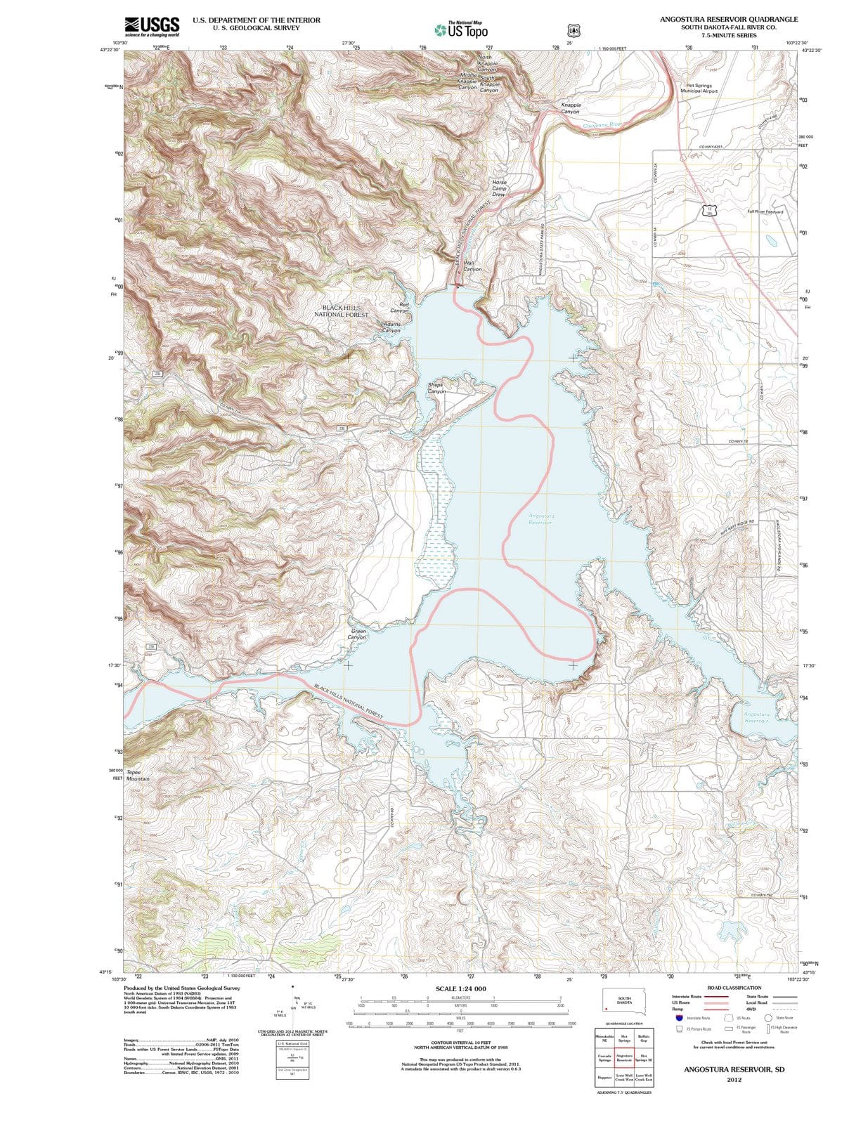 2012 Angostura Reservoir, SD - South Dakota - USGS Topographic Map