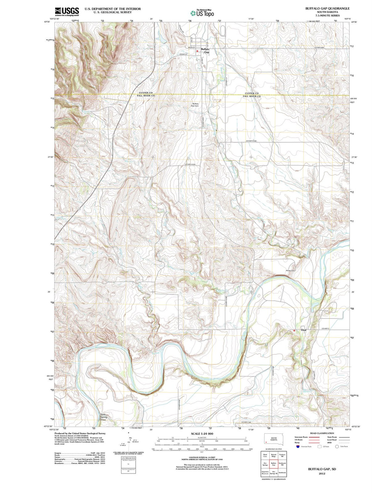2012 Buffalo Gap, SD - South Dakota - USGS Topographic Map